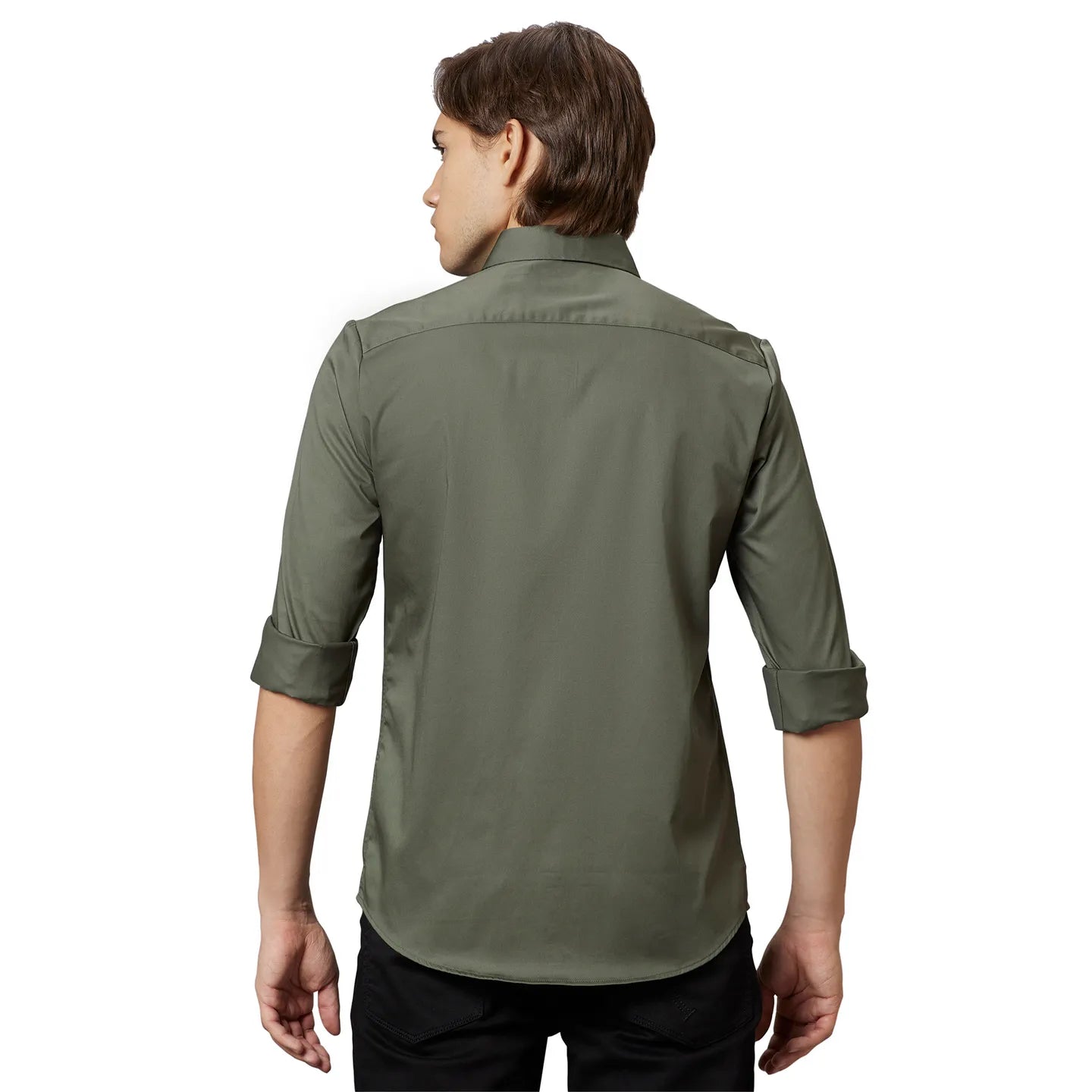 Green Slim Straight Fit Regular Collar Long Sleeves Cotton Men's Shirt by Being Human Clothing