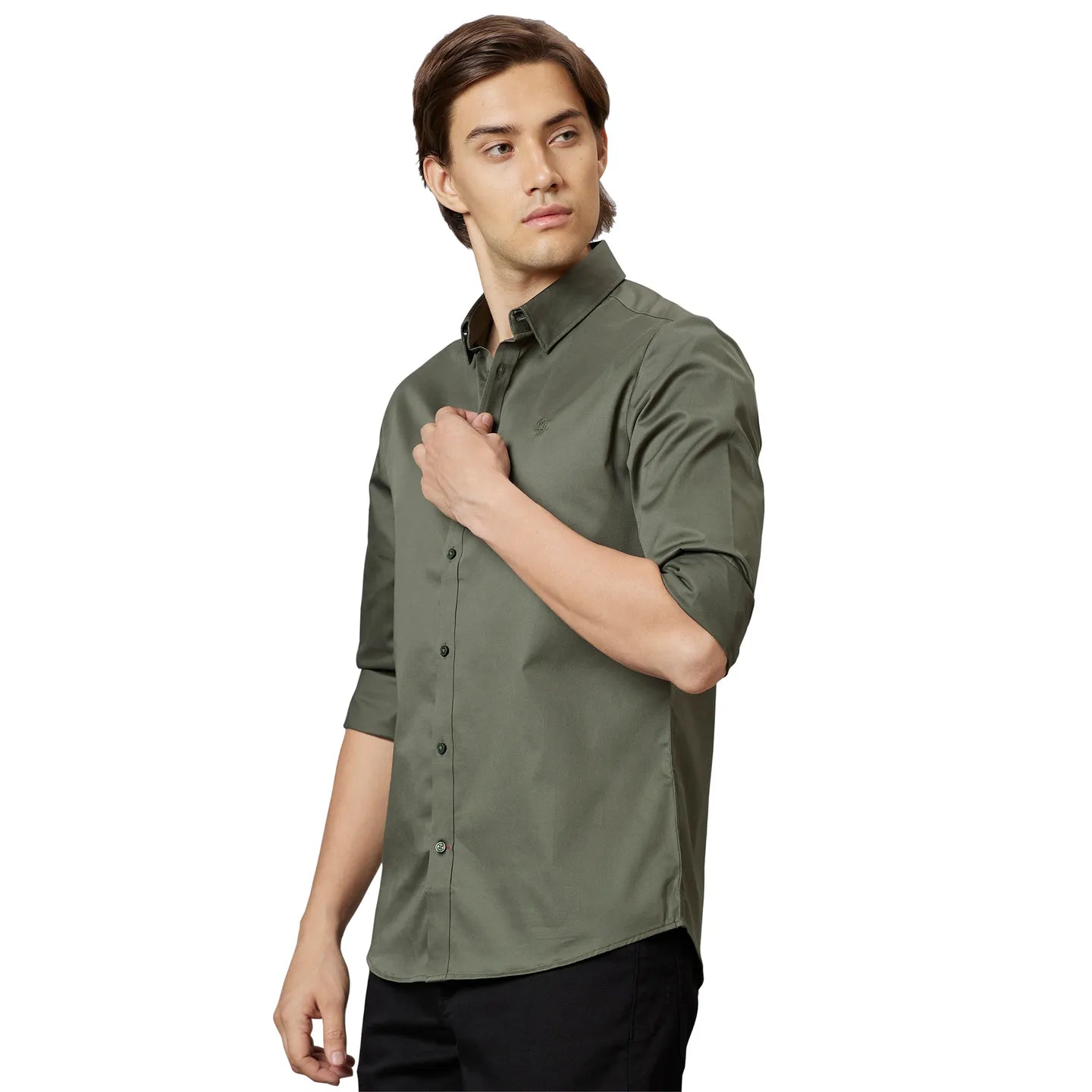 Green Slim Straight Fit Regular Collar Long Sleeves Cotton Men's Shirt by Being Human Clothing