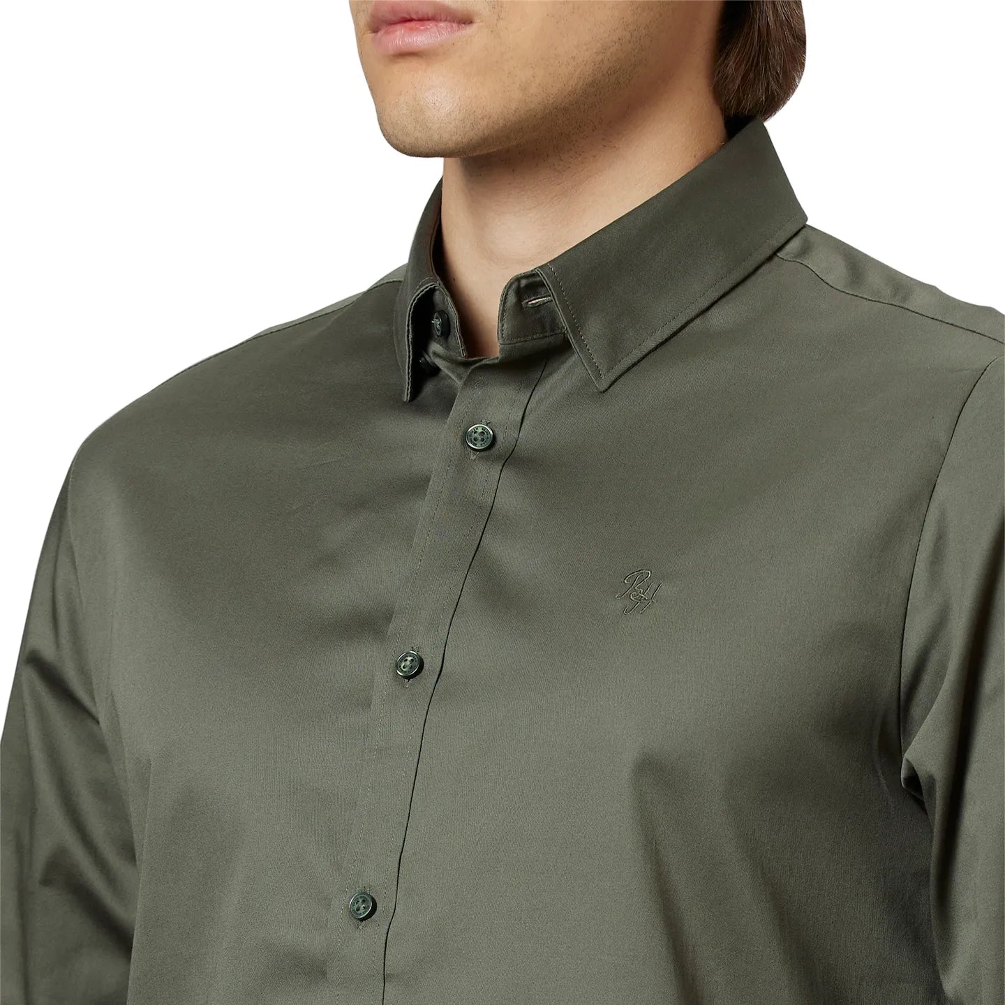 Green Slim Straight Fit Regular Collar Long Sleeves Cotton Men's Shirt by Being Human Clothing