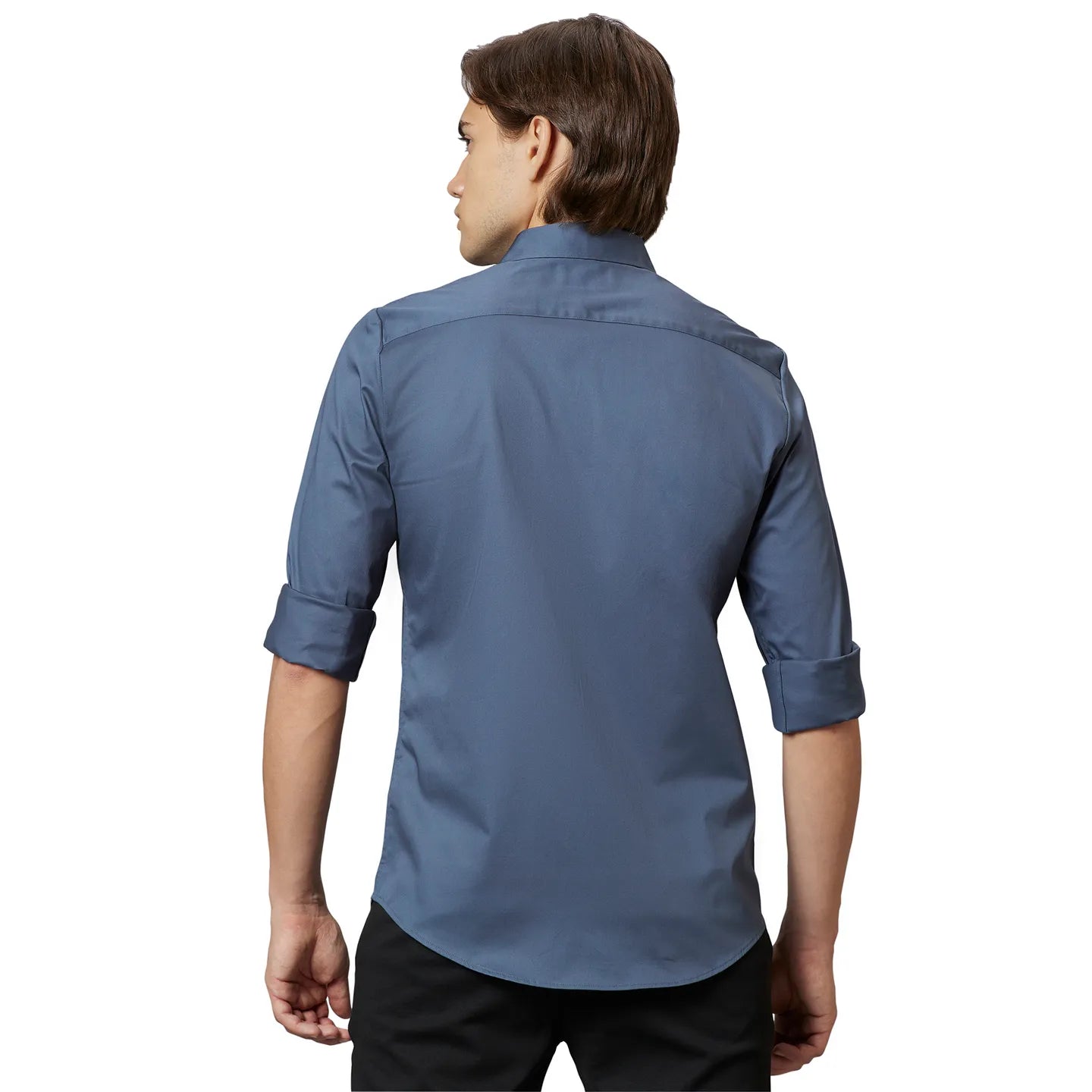 Grey Slim Straight Fit Regular Collar Long Sleeves Cotton Men's Shirt by Being Human Clothing