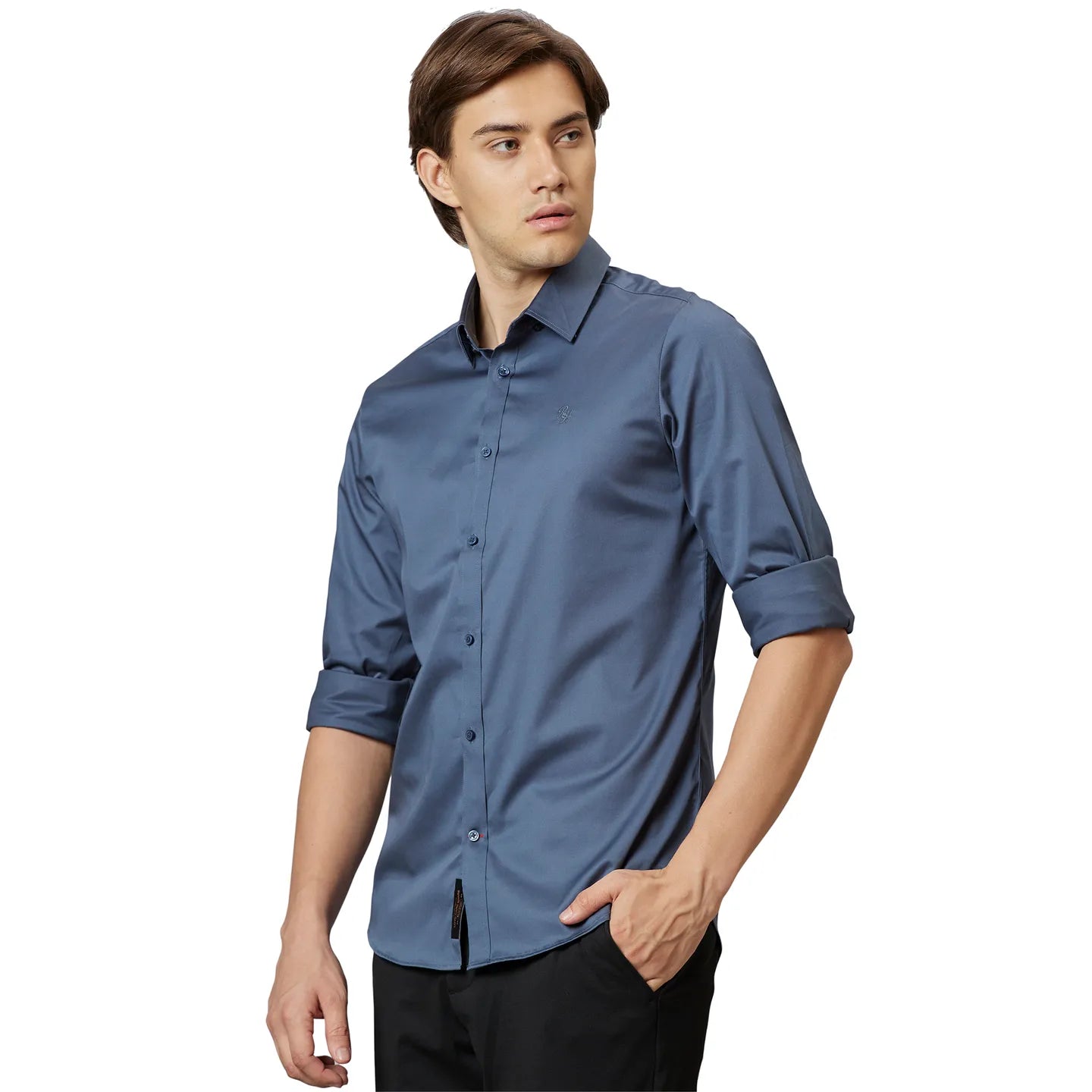 Grey Slim Straight Fit Regular Collar Long Sleeves Cotton Men's Shirt by Being Human Clothing