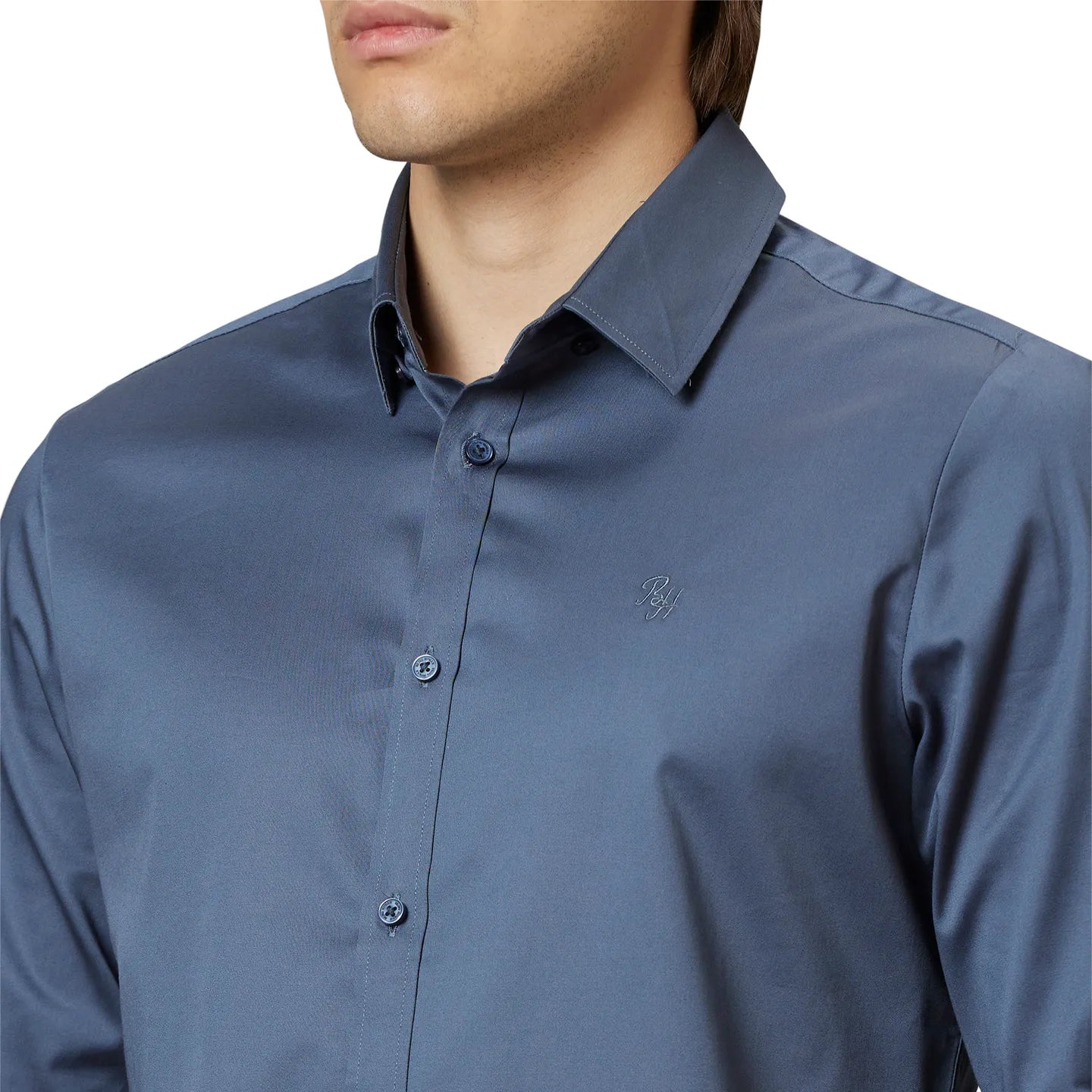 Grey Slim Straight Fit Regular Collar Long Sleeves Cotton Men's Shirt by Being Human Clothing