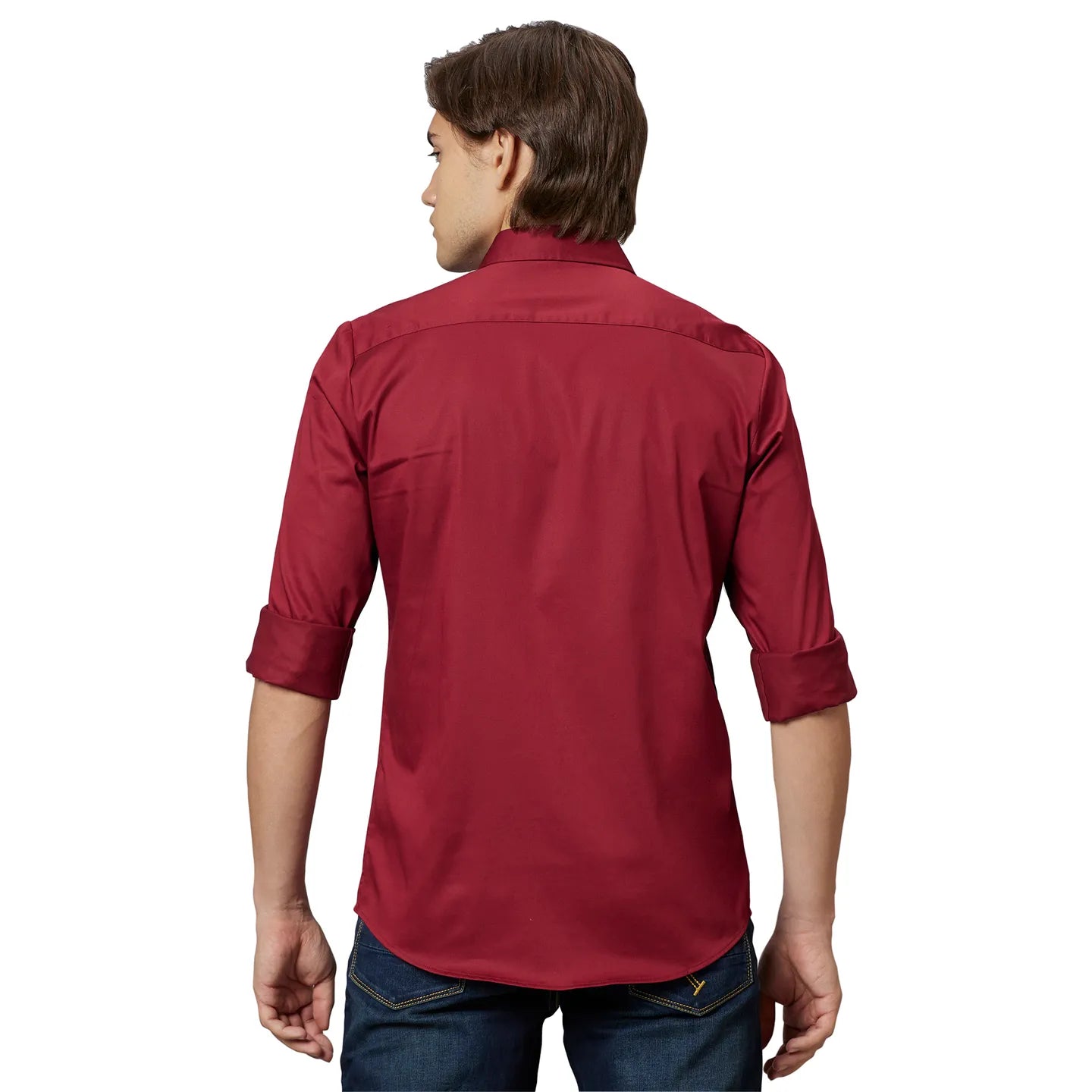 Red Slim Fit Regular Collar Men's Shirt by Being Human Clothing
