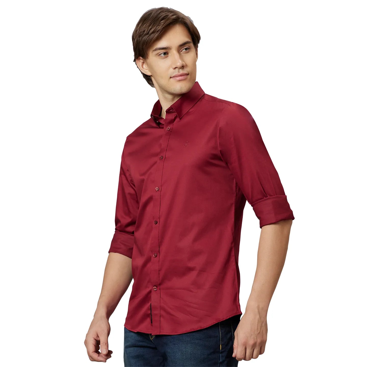 Red Slim Fit Regular Collar Men's Shirt by Being Human Clothing