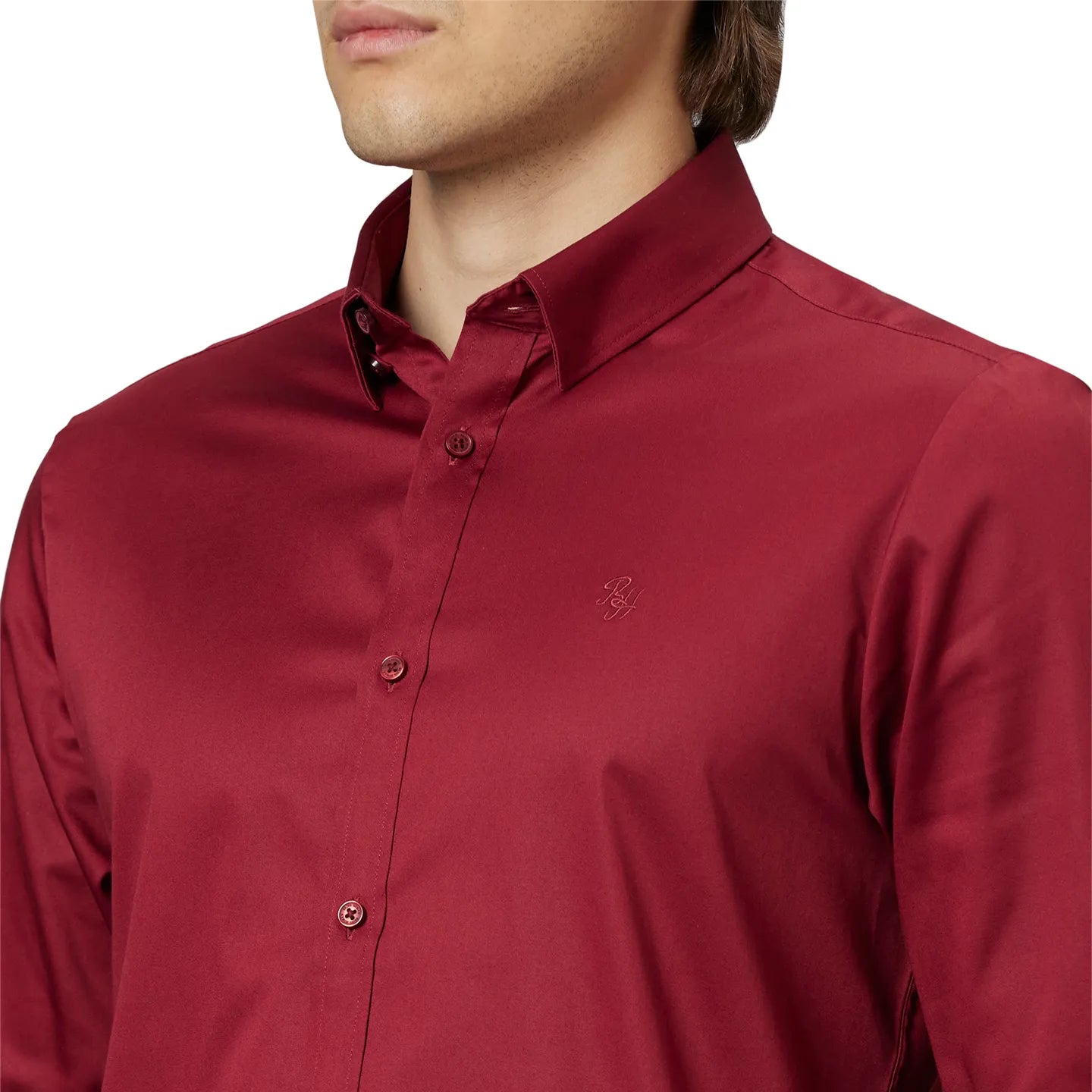 Red Slim Fit Regular Collar Men's Shirt by Being Human Clothing
