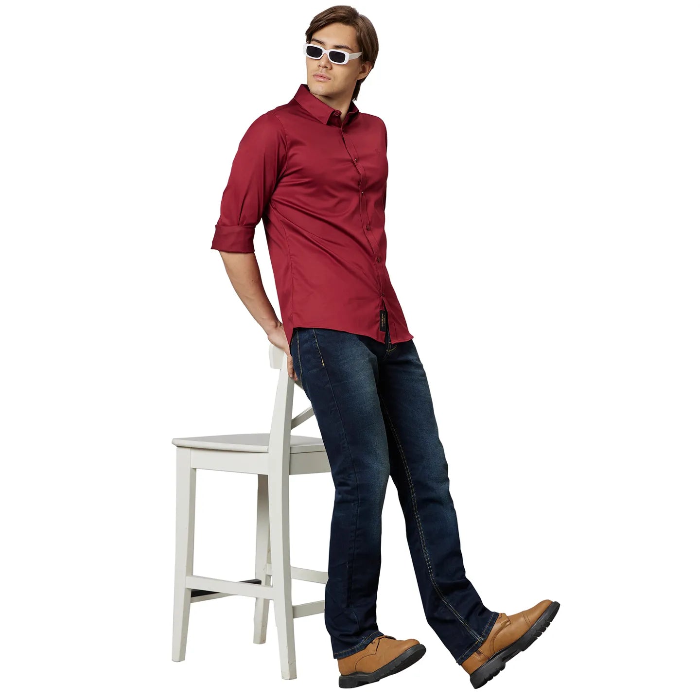 Red Slim Fit Regular Collar Men's Shirt by Being Human Clothing