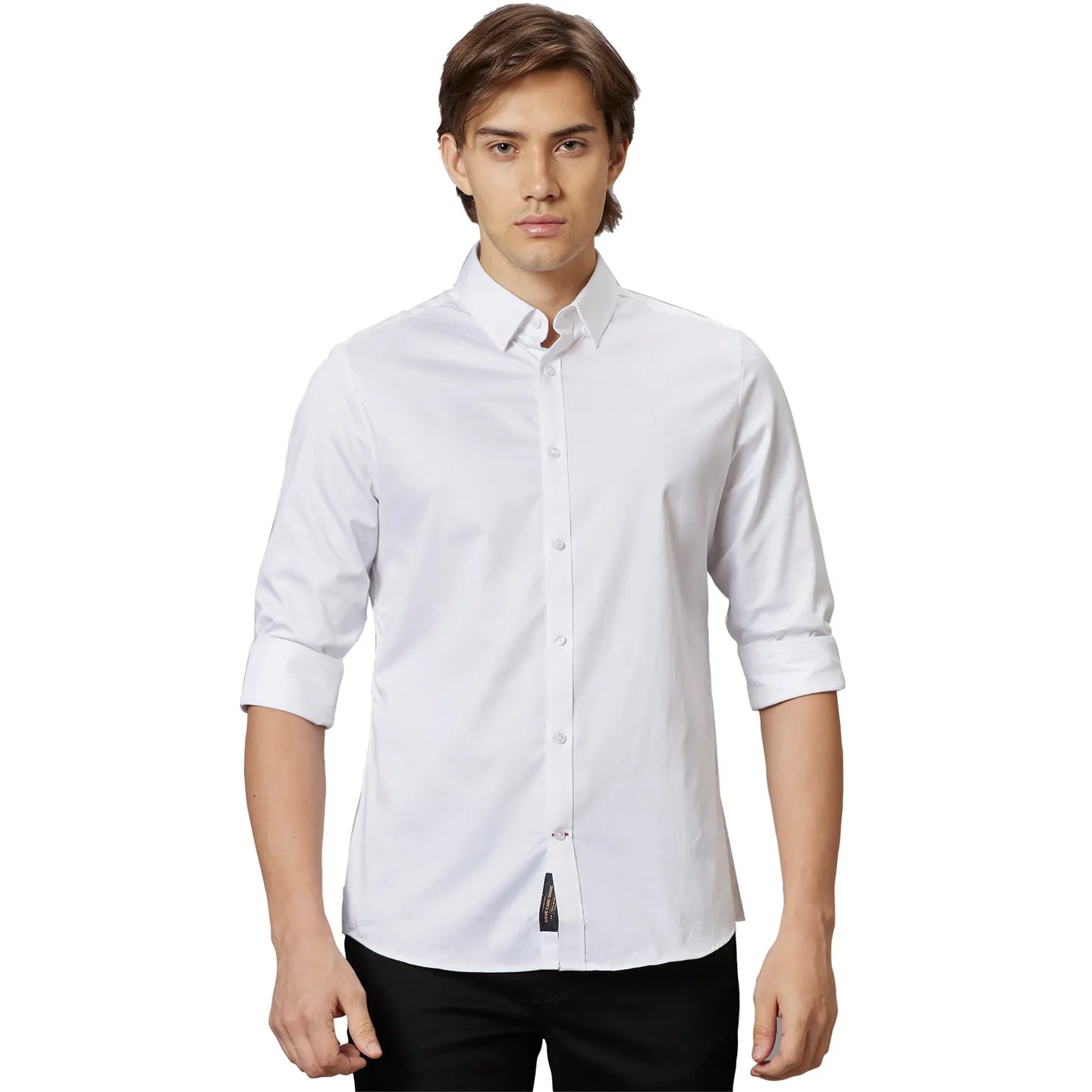 White Slim Straight Fit Regular Collar Long Sleeves Cotton Men's Shirt by Being Human Clothing