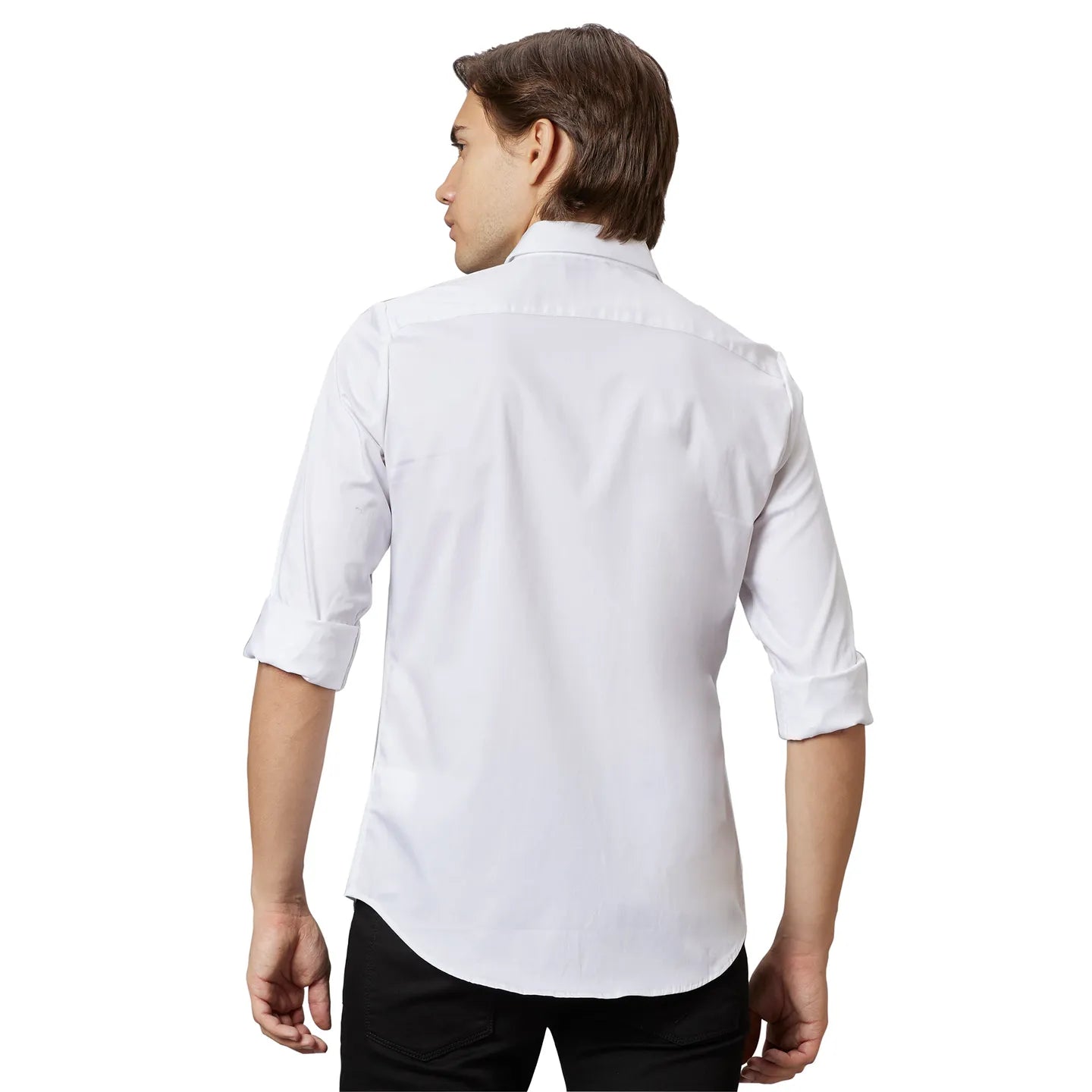 White Slim Straight Fit Regular Collar Long Sleeves Cotton Men's Shirt by Being Human Clothing