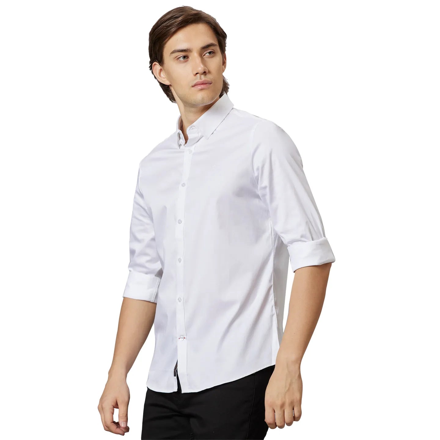 White Slim Straight Fit Regular Collar Long Sleeves Cotton Men's Shirt by Being Human Clothing