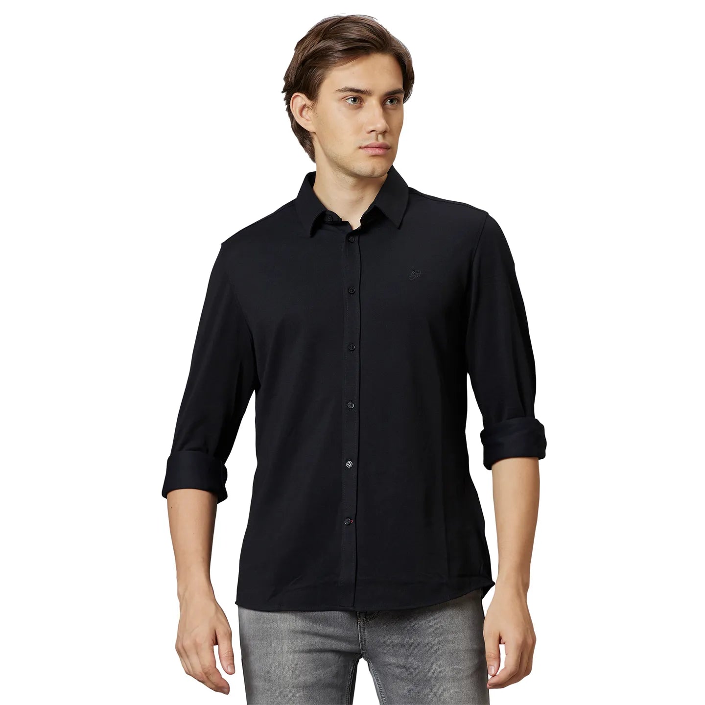 Being Human Clothing Men Slim Fit Collared Shirts-Black