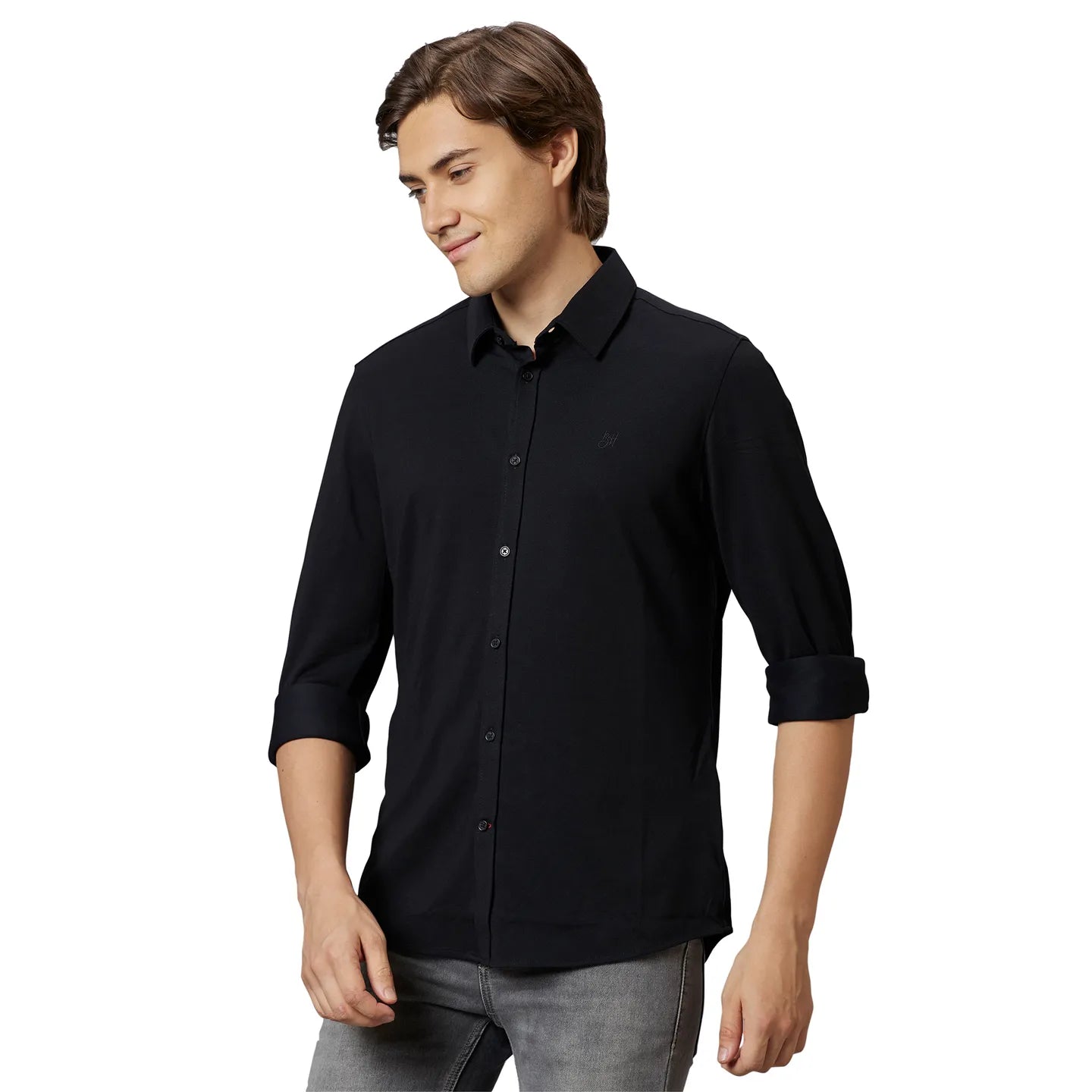 Being Human Clothing Men Slim Fit Collared Shirts-Black