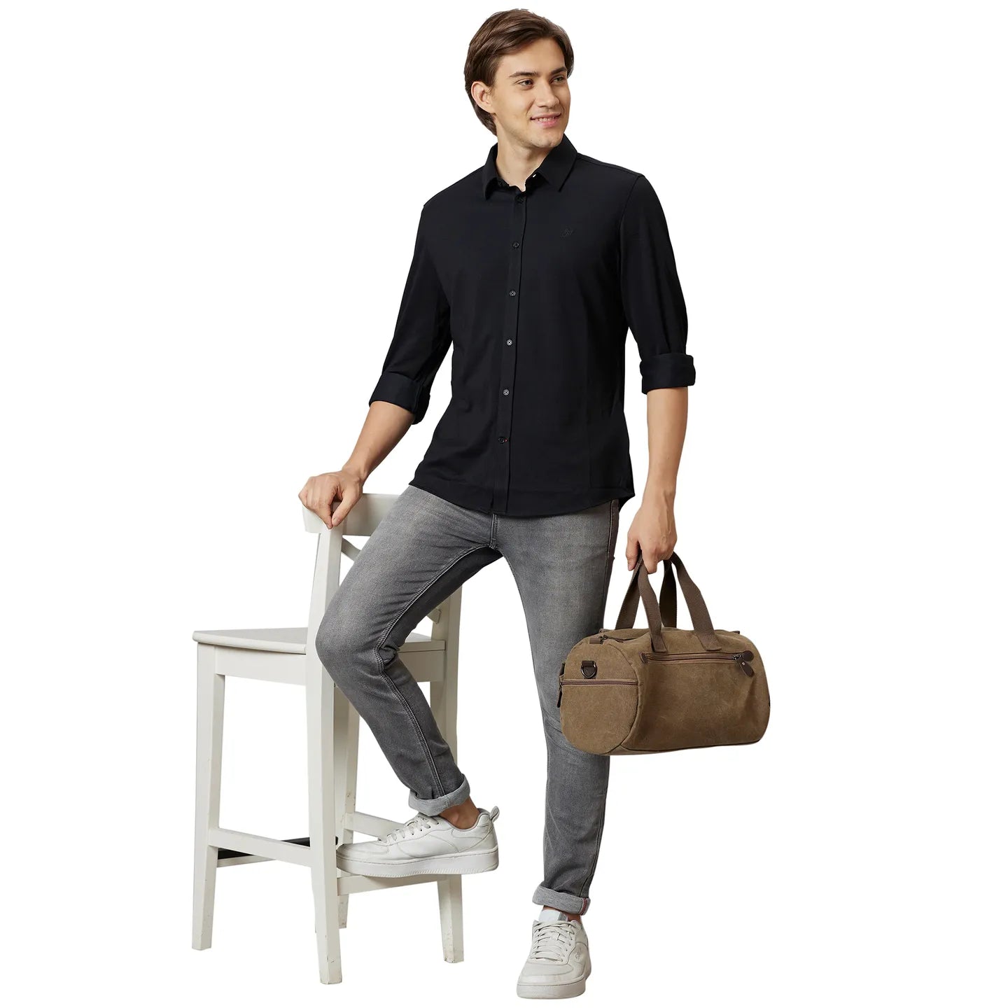 Being Human Clothing Men Slim Fit Collared Shirts-Black