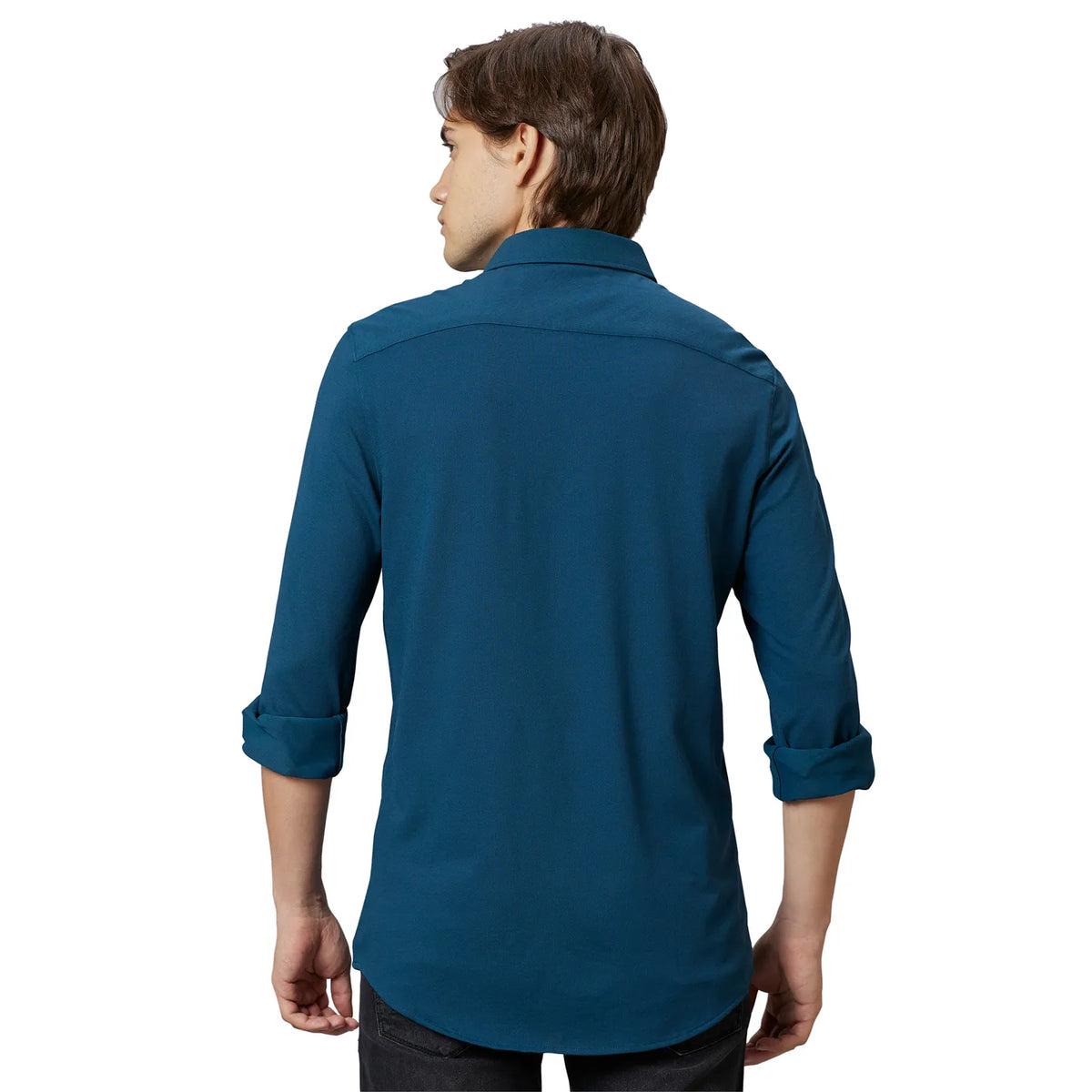 Green Slim Straight Fit Regular Collar Long Sleeves Cotton Men's Shirt