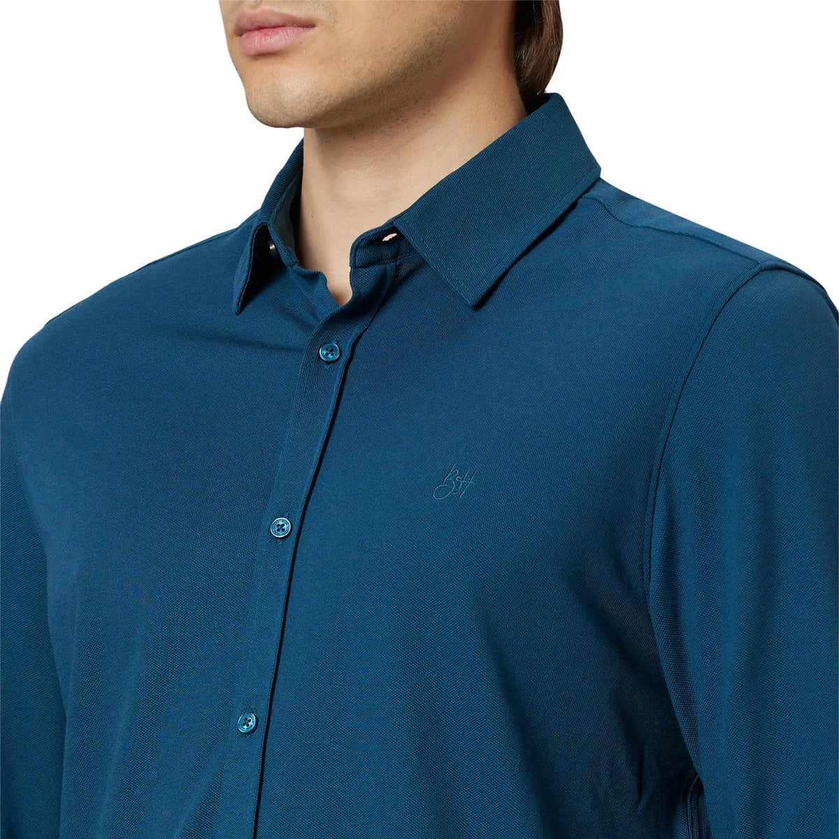 Green Slim Straight Fit Regular Collar Long Sleeves Cotton Men's Shirt