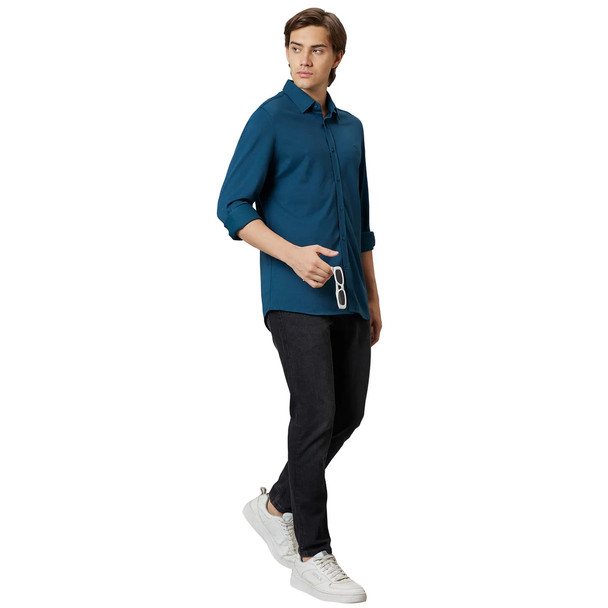 Green Slim Straight Fit Regular Collar Long Sleeves Cotton Men's Shirt