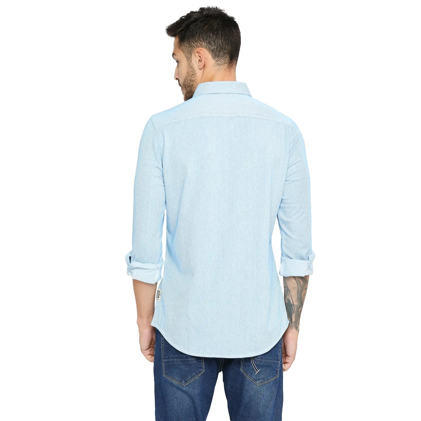 Blue Slim Straight Fit Regular Collar Long Sleeves Cotton Men's Shirt by Being Human Clothing