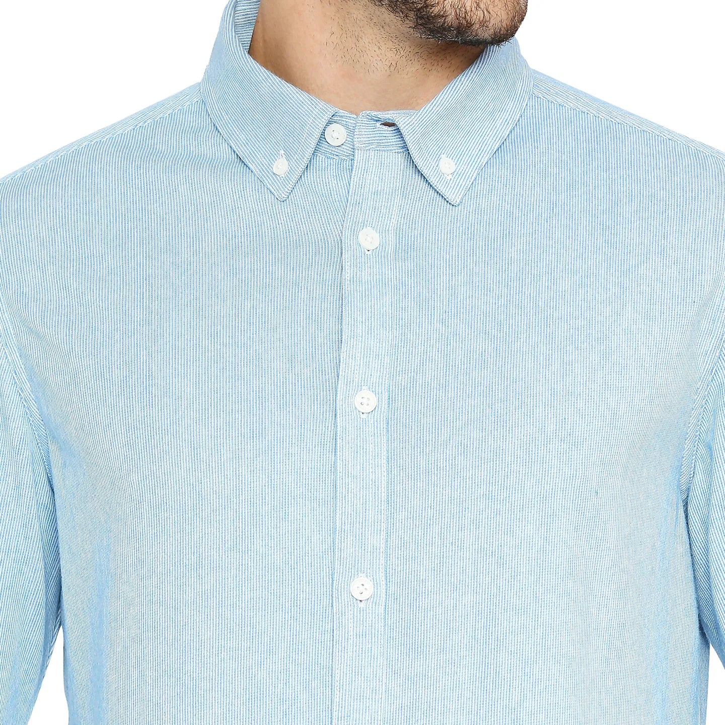 Blue Slim Straight Fit Regular Collar Long Sleeves Cotton Men's Shirt by Being Human Clothing
