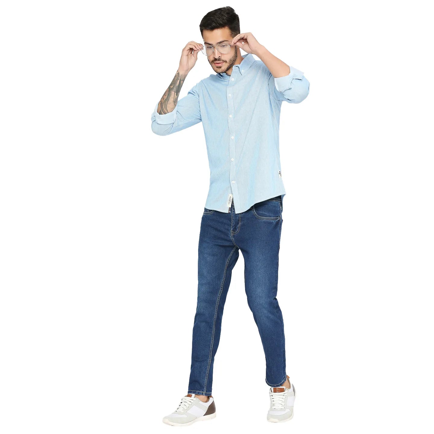 Blue Slim Straight Fit Regular Collar Long Sleeves Cotton Men's Shirt by Being Human Clothing