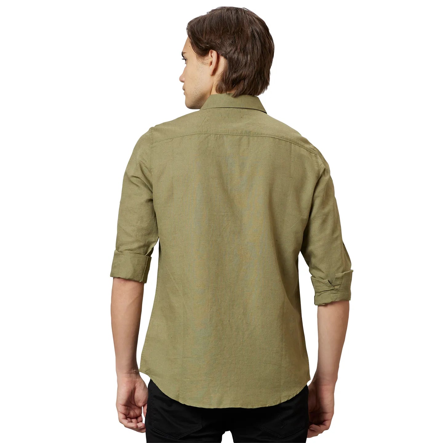 Olive Slim Straight Fit Regular Collar Long Sleeves Cotton Men's Shirt by Being Human Clothing