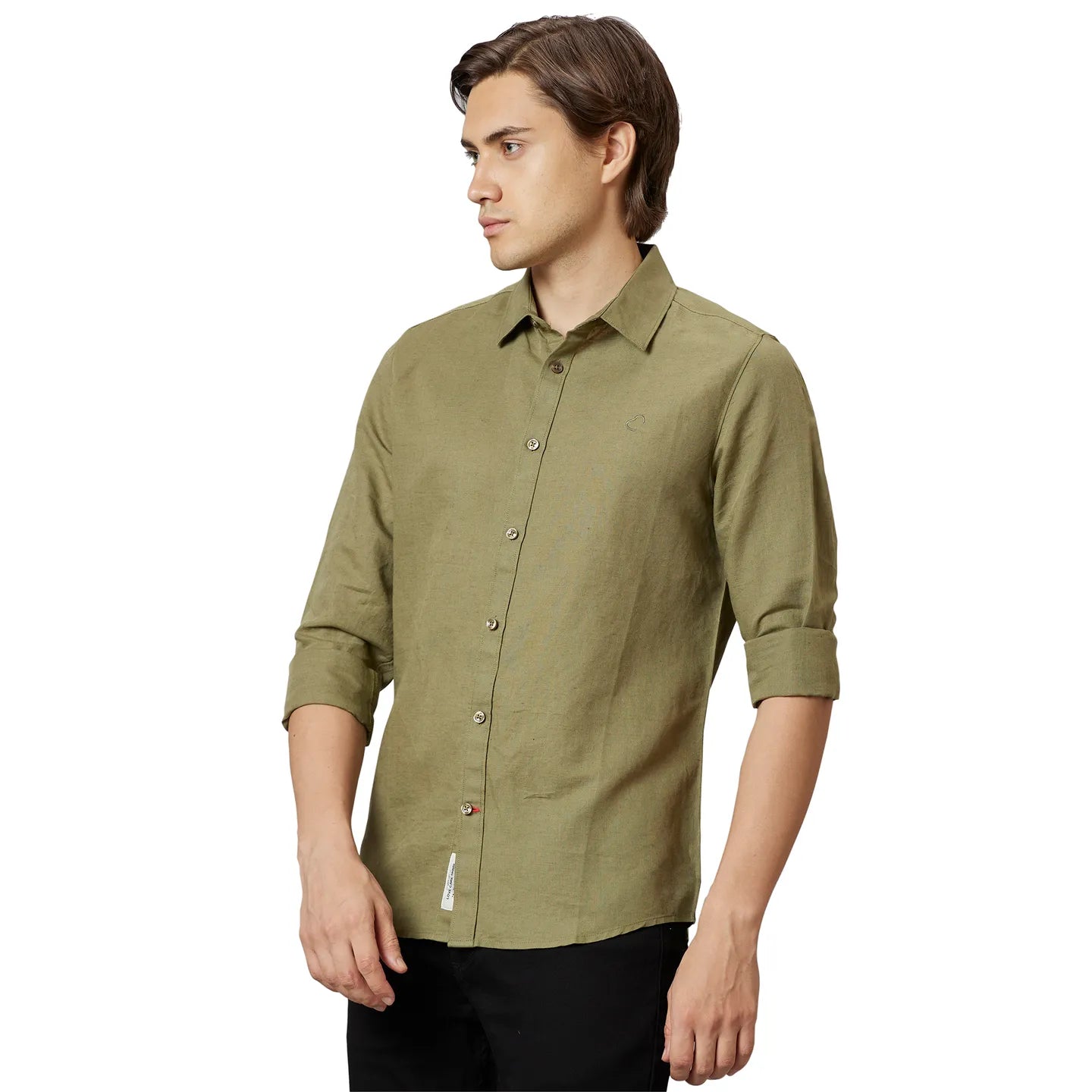 Olive Slim Straight Fit Regular Collar Long Sleeves Cotton Men's Shirt by Being Human Clothing