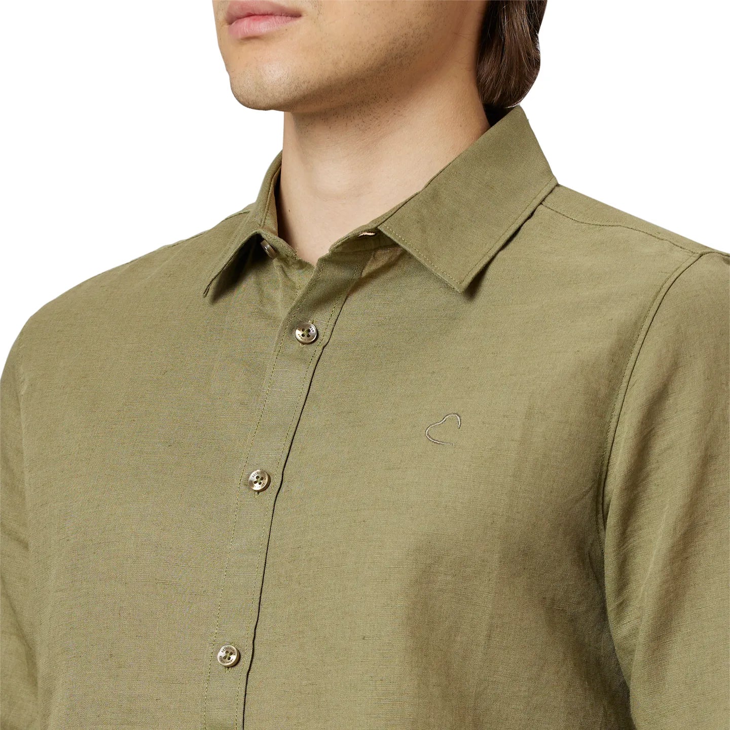 Olive Slim Straight Fit Regular Collar Long Sleeves Cotton Men's Shirt by Being Human Clothing