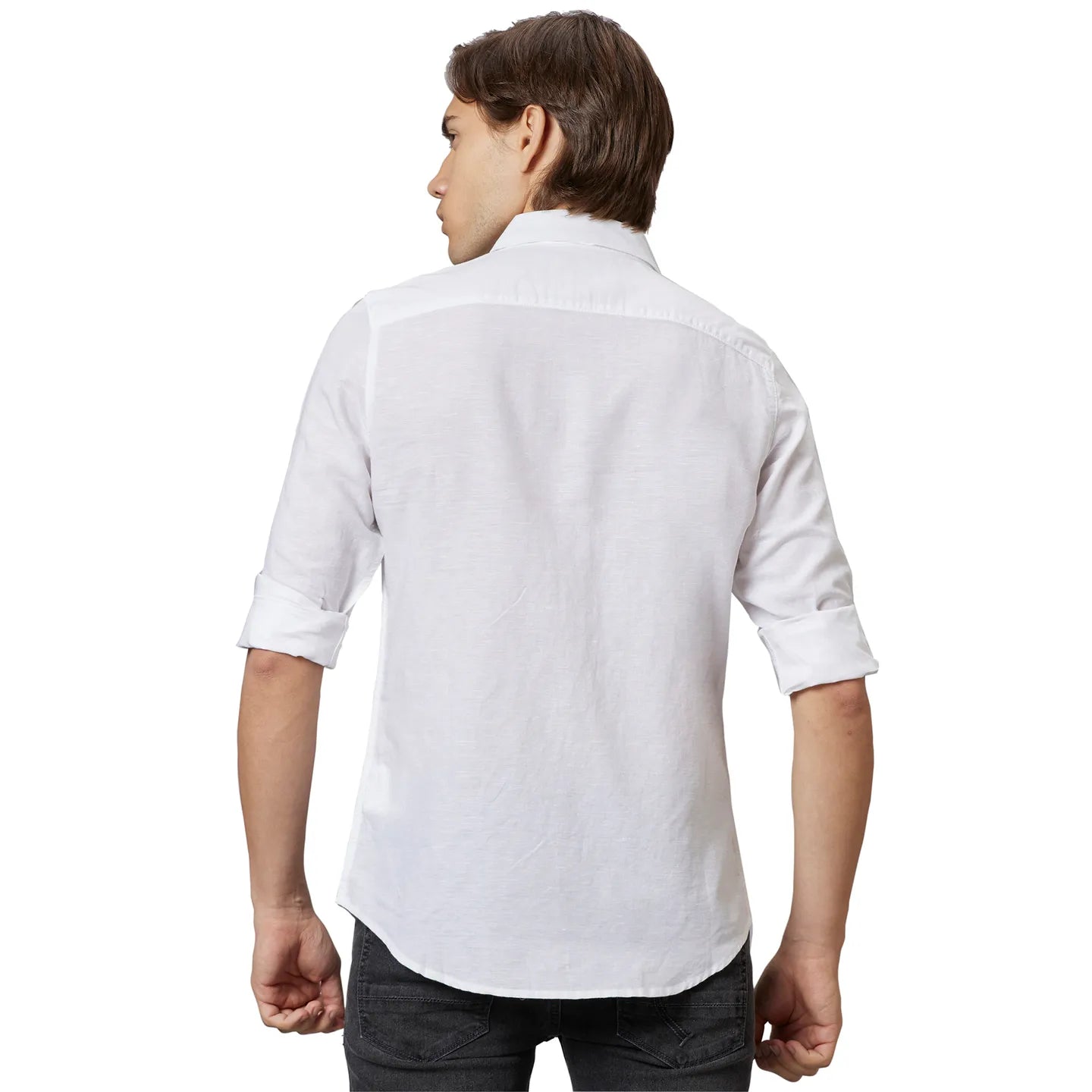 White Slim Straight Fit Regular Collar Long Sleeves Cotton Men's Shirt by Being Human Clothing