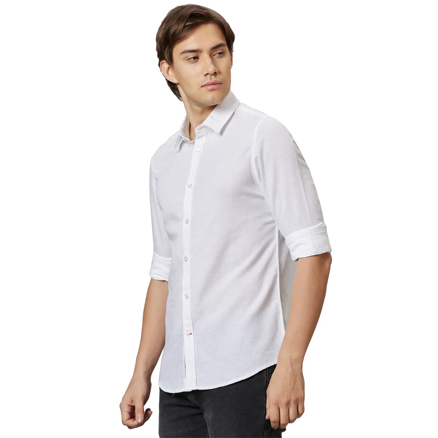 White Slim Straight Fit Regular Collar Long Sleeves Cotton Men's Shirt by Being Human Clothing