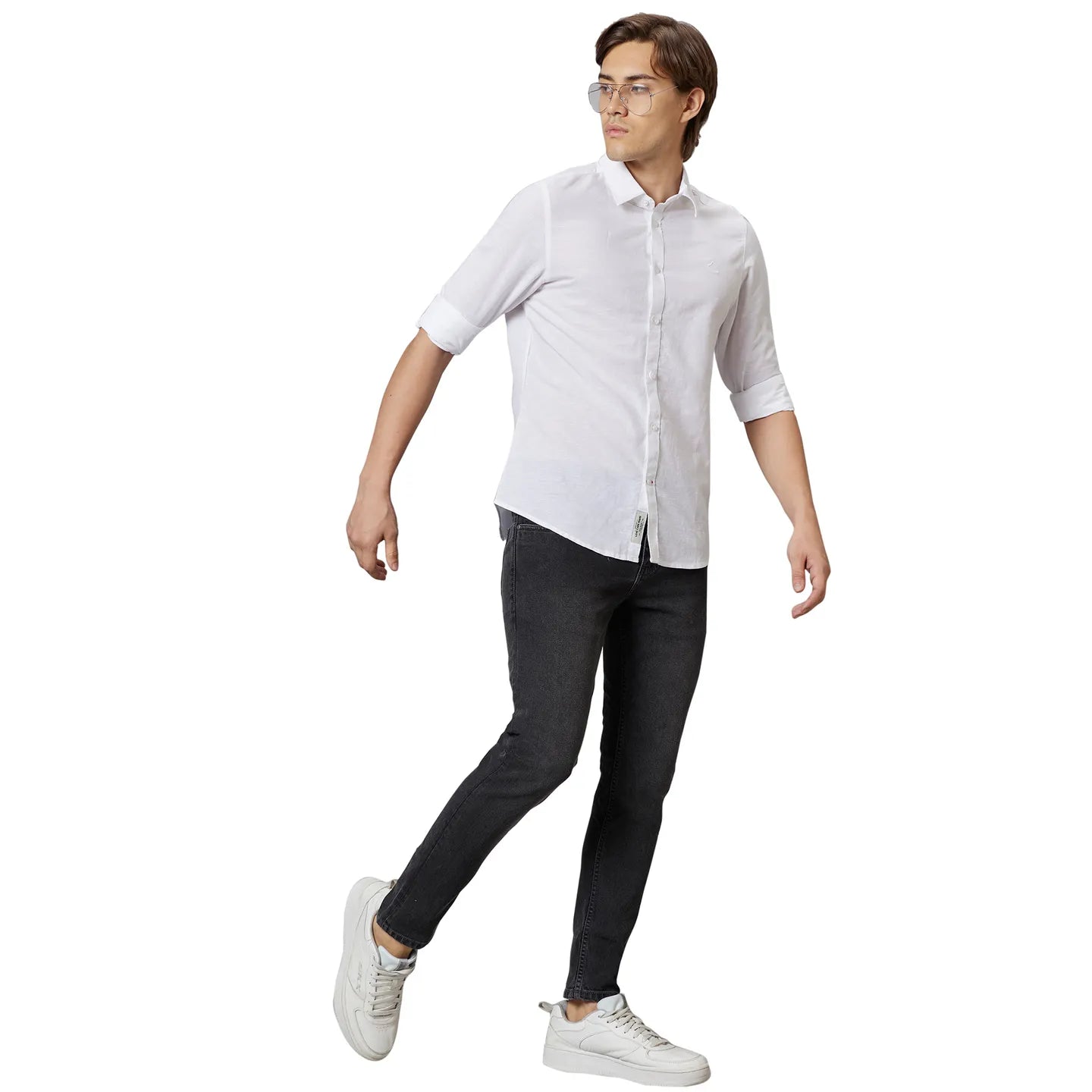 White Slim Straight Fit Regular Collar Long Sleeves Cotton Men's Shirt by Being Human Clothing