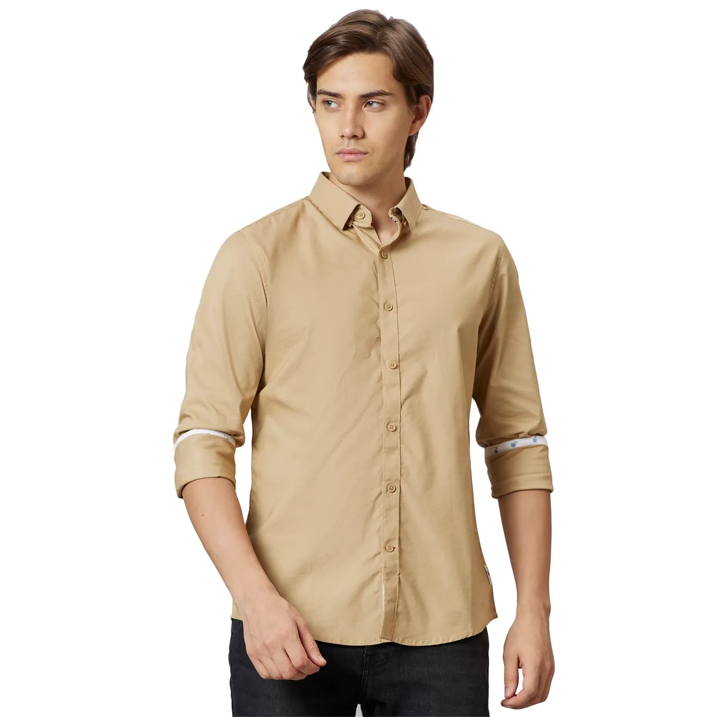 Beige Super Slim Fit Regular Collar Mens' Shirt by Being Human Clothing