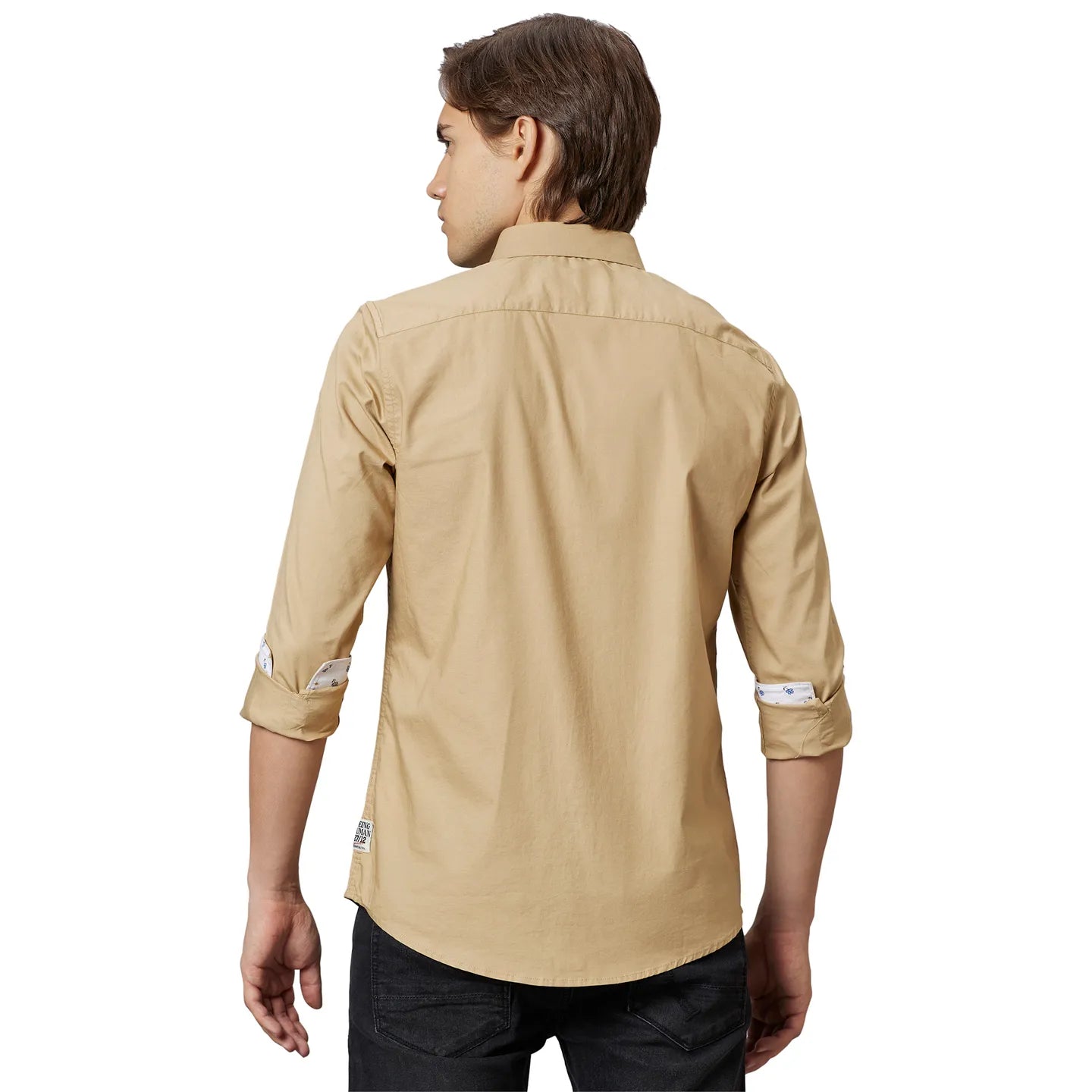 Beige Super Slim Fit Regular Collar Mens' Shirt by Being Human Clothing