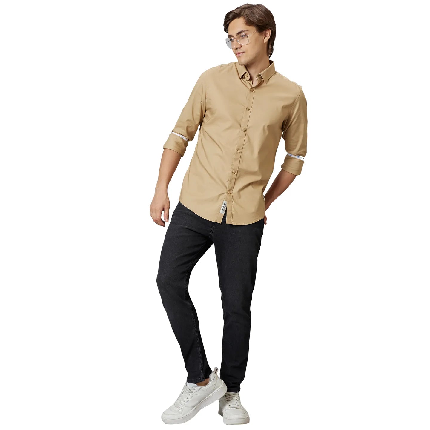 Beige Super Slim Fit Regular Collar Mens' Shirt by Being Human Clothing
