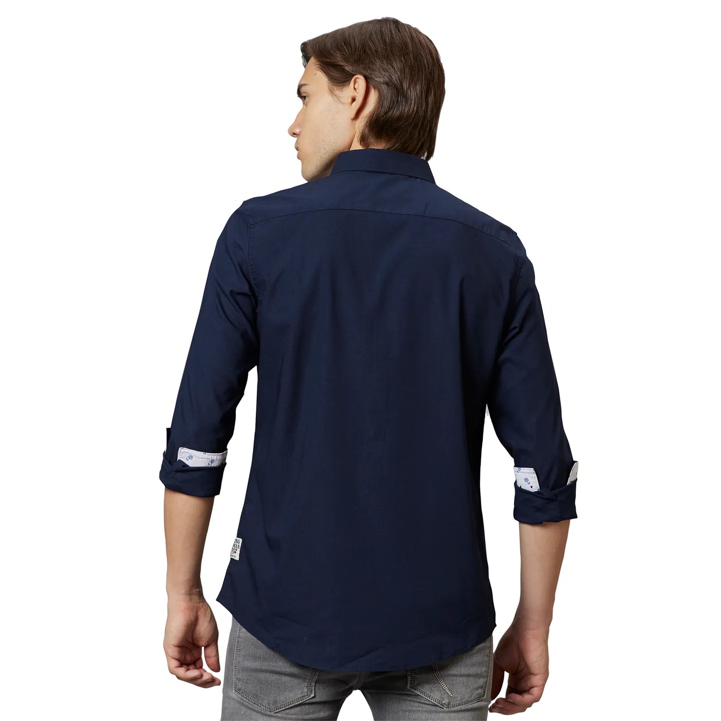 Blue Slim Straight Fit Regular Collar Long Sleeves Cotton Men's Shirt by Being Human Clothing