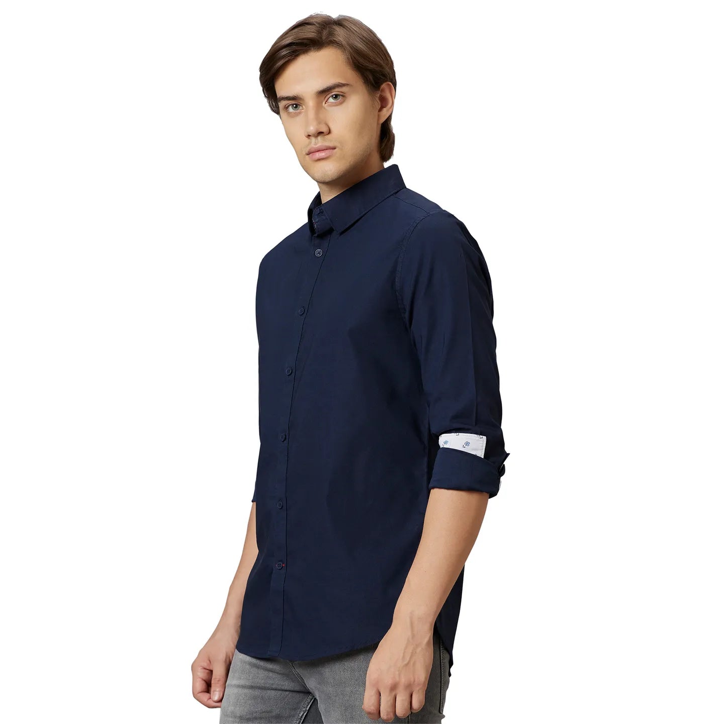 Blue Slim Straight Fit Regular Collar Long Sleeves Cotton Men's Shirt by Being Human Clothing