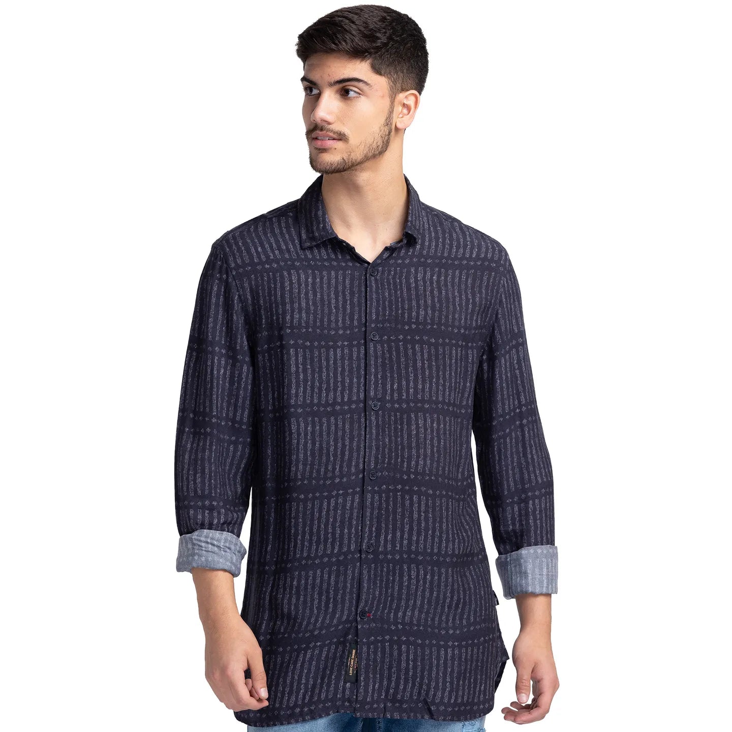 Black Slim Fit Regular Collar Men's Shirt by Being Human Clothing