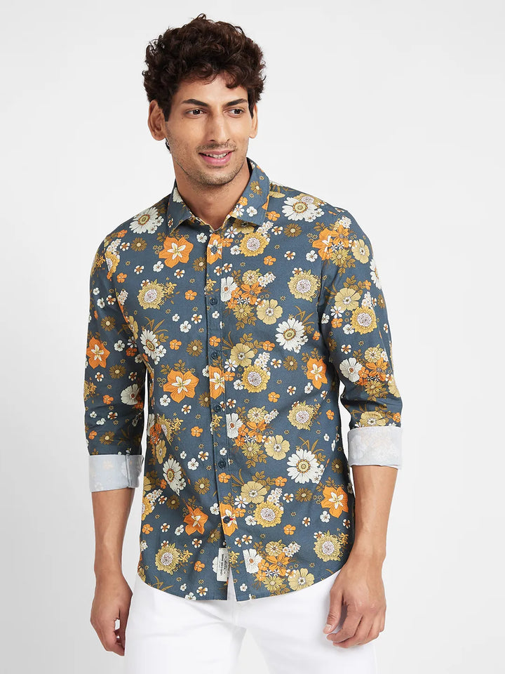 Teal Slim Fit Regular Collar Men's Shirt by Being Human Clothing