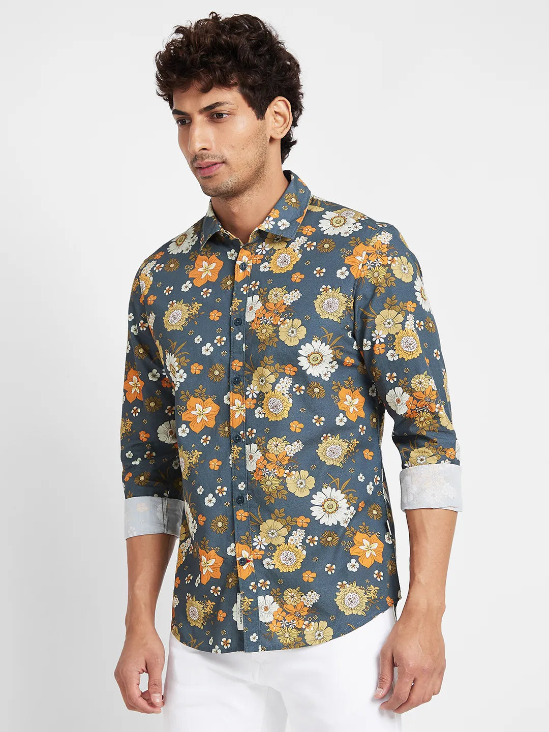 Teal Slim Fit Regular Collar Mens' Shirt by Being Human Clothing