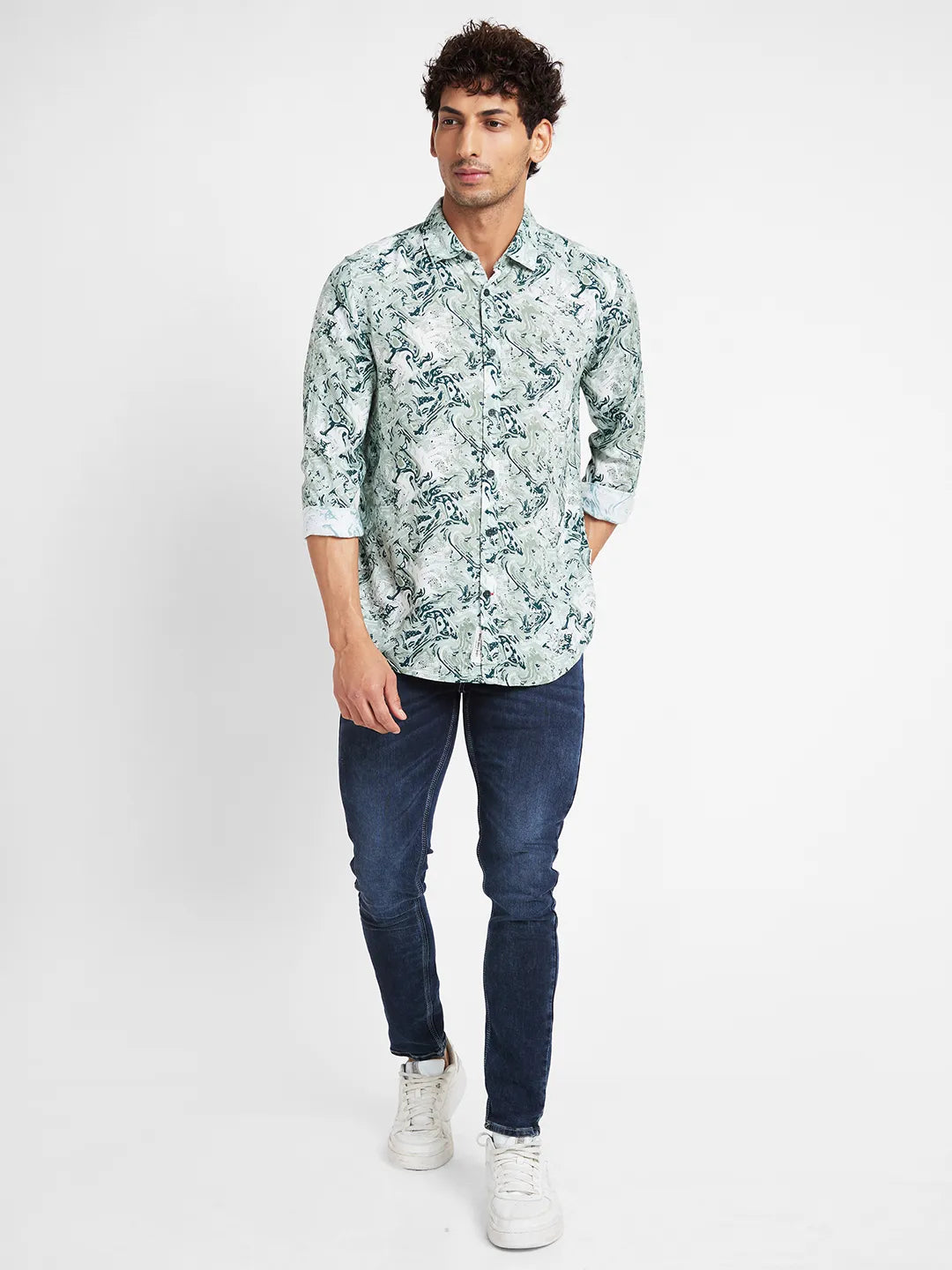 White Slim Straight Fit Regular Collar Long Sleeves Men's Shirt by Being Human Clothing