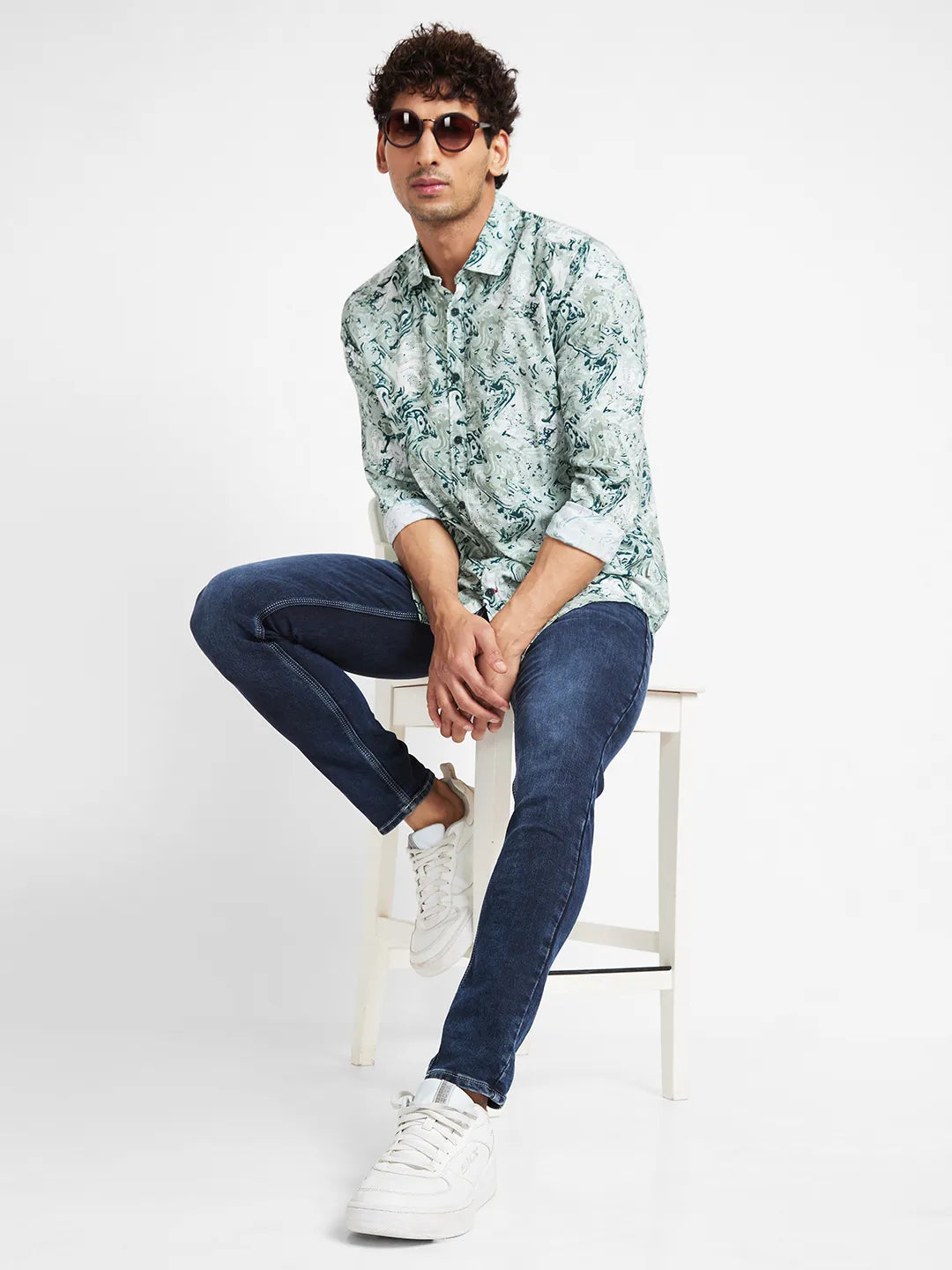 White Slim Straight Fit Regular Collar Long Sleeves Men's Shirt by Being Human Clothing