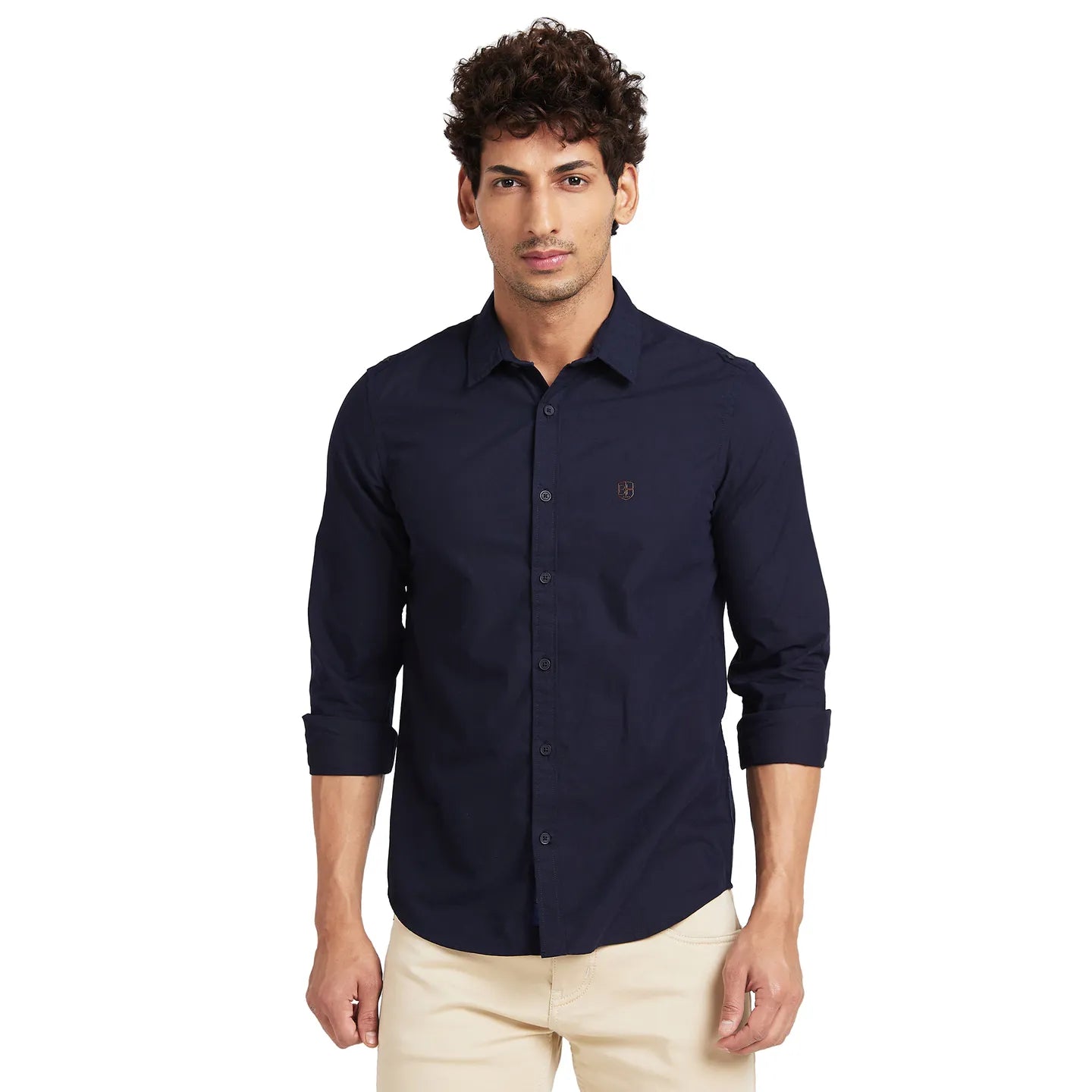 Navy Slim Fit Regular Collar Men's Shirt by Being Human Clothing