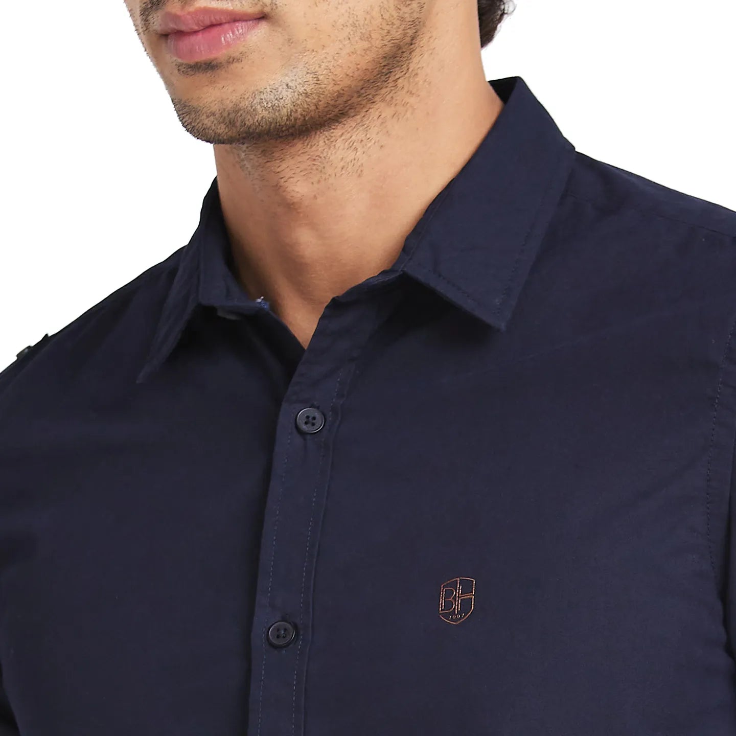 Navy Slim Fit Regular Collar Men's Shirt by Being Human Clothing