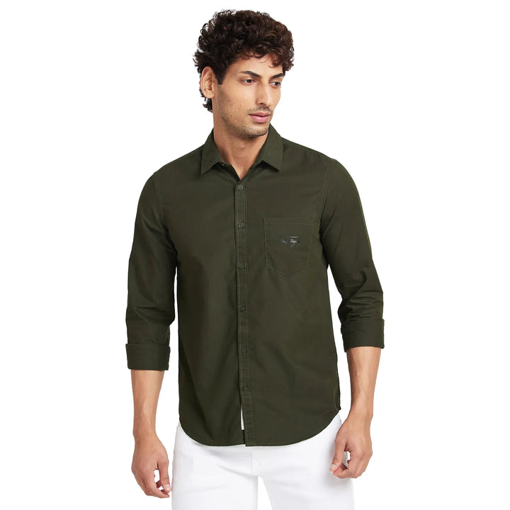 Green Slim Straight Fit Regular Collar Long Sleeves Men's Shirt by Being Human Clothing