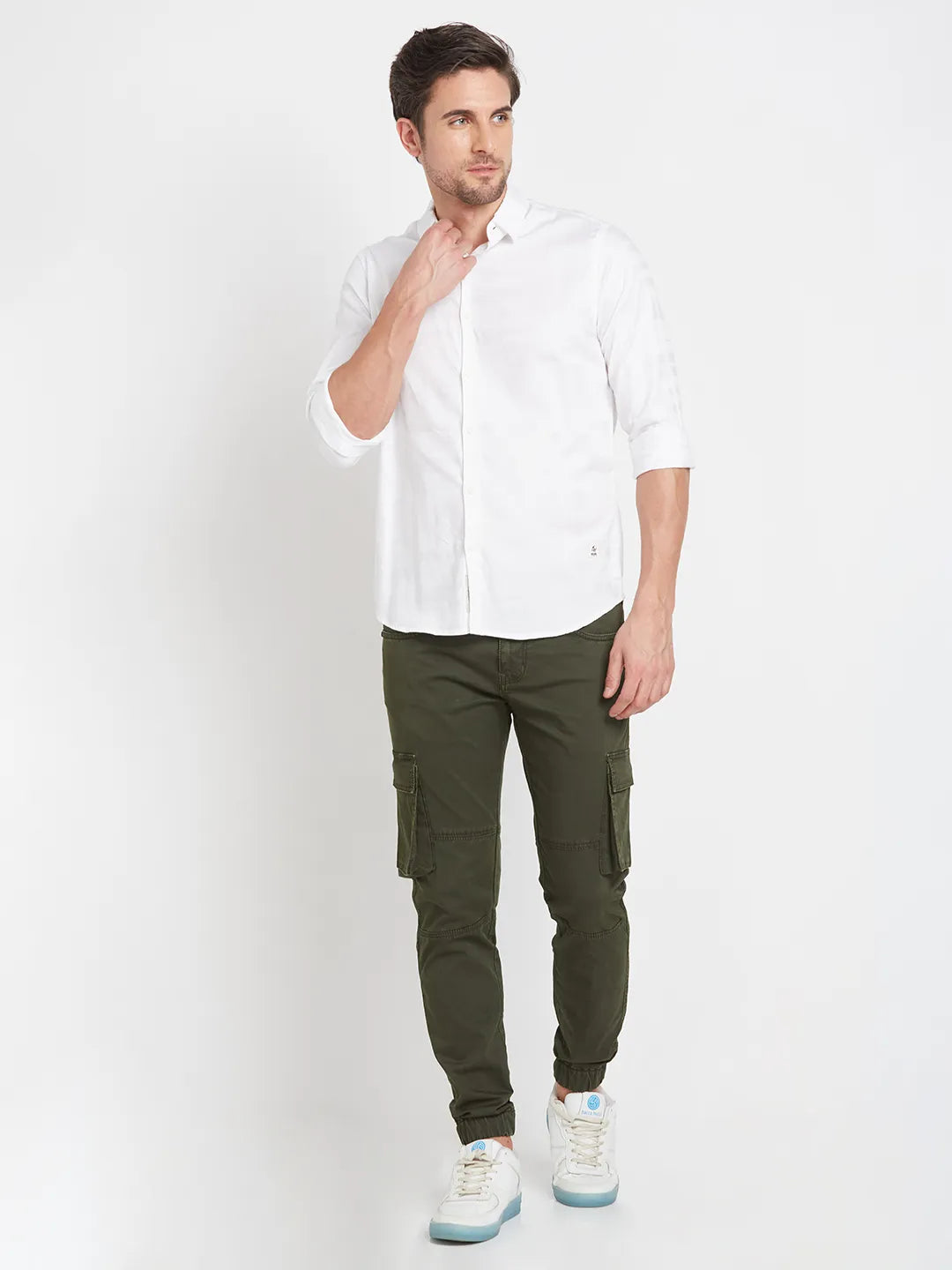 White Slim Straight Fit Regular Collar Long Sleeves Men's Shirt by Being Human Clothing