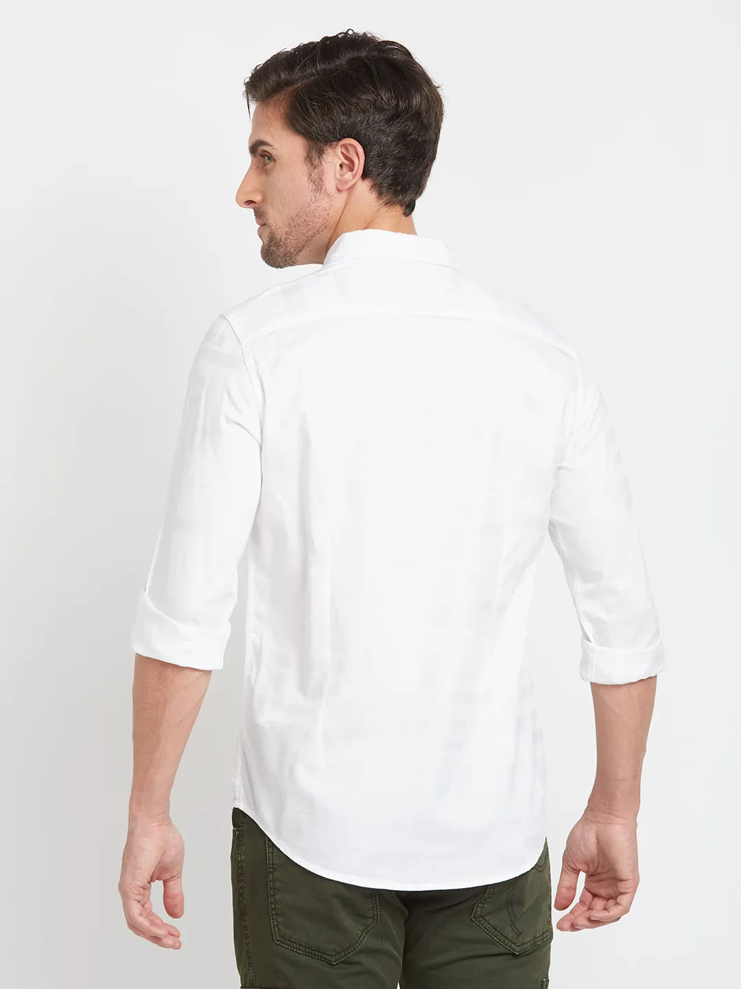 White Slim Straight Fit Regular Collar Long Sleeves Men's Shirt by Being Human Clothing