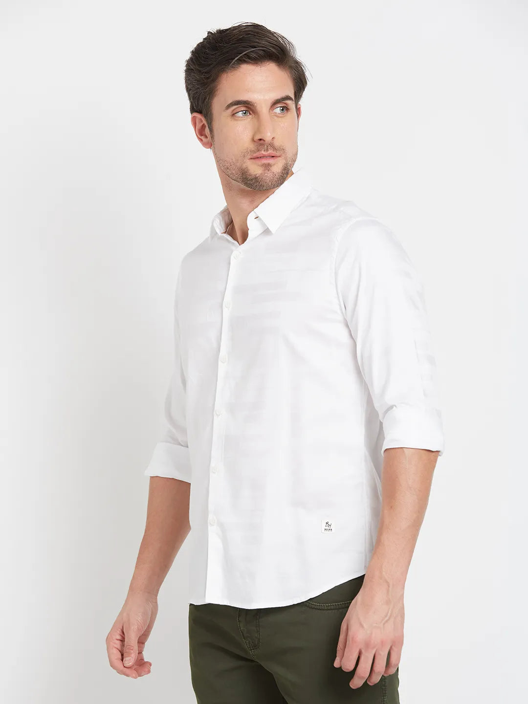 White Slim Straight Fit Regular Collar Long Sleeves Men's Shirt by Being Human Clothing
