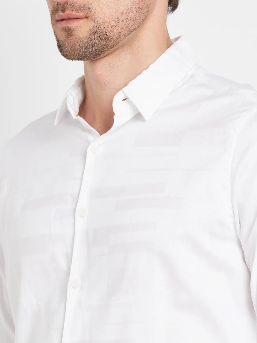 White Slim Straight Fit Regular Collar Long Sleeves Men's Shirt by Being Human Clothing