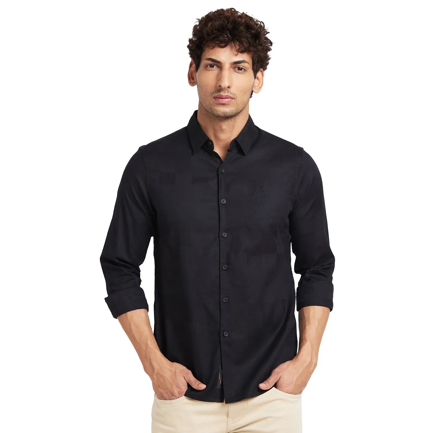 Black Slim Fit Regular Collar Mens' Shirt by Being Human Clothing