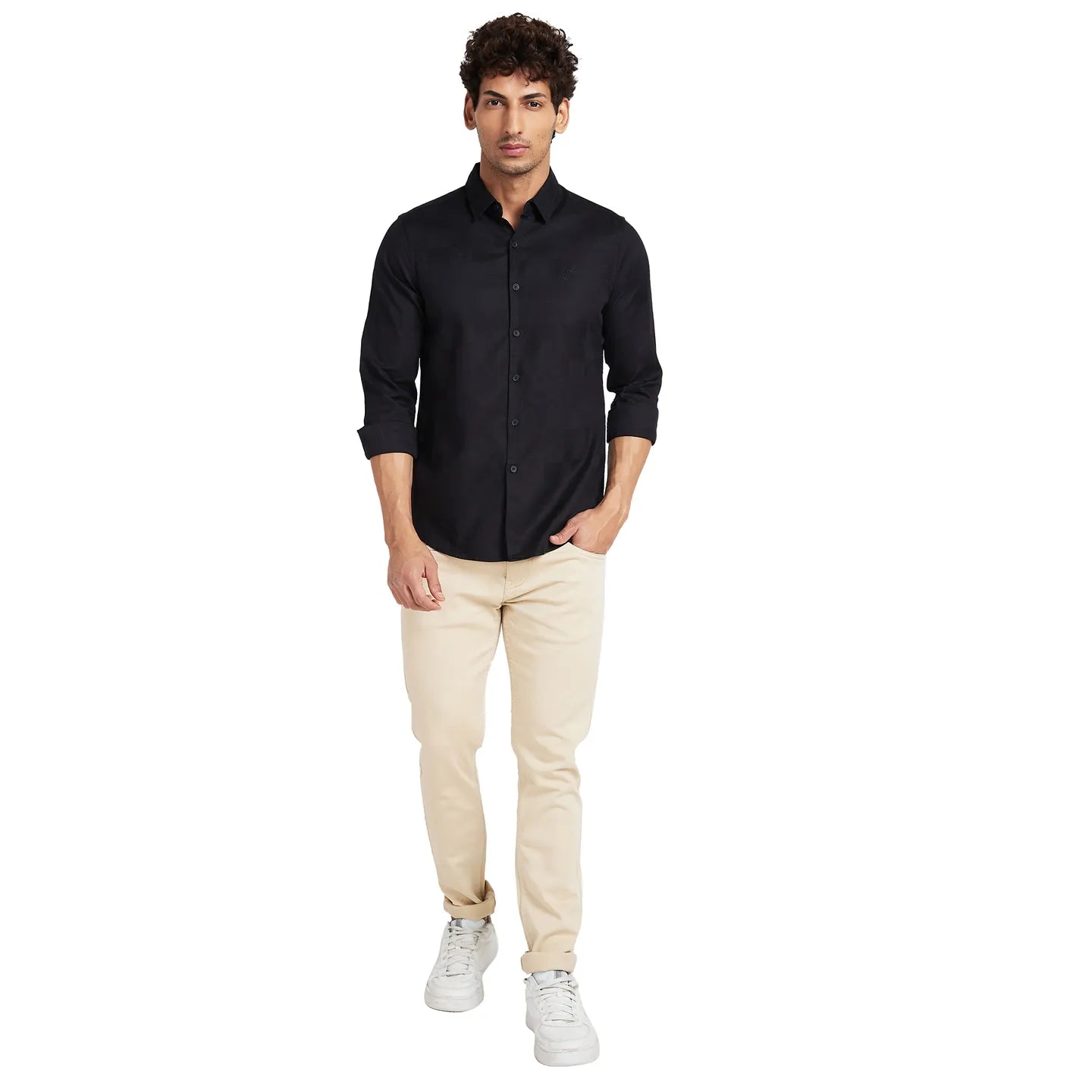 Black Slim Fit Regular Collar Mens' Shirt by Being Human Clothing