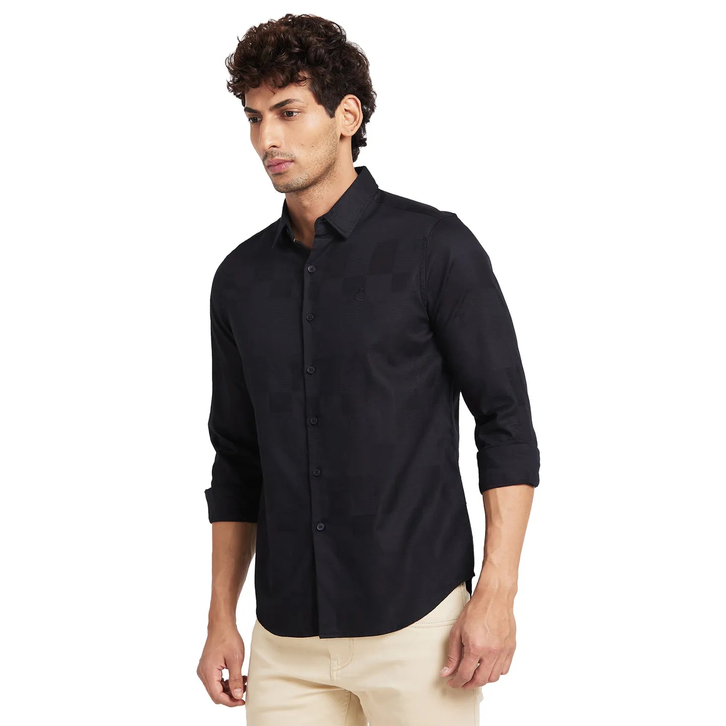 Black Slim Fit Regular Collar Mens' Shirt by Being Human Clothing