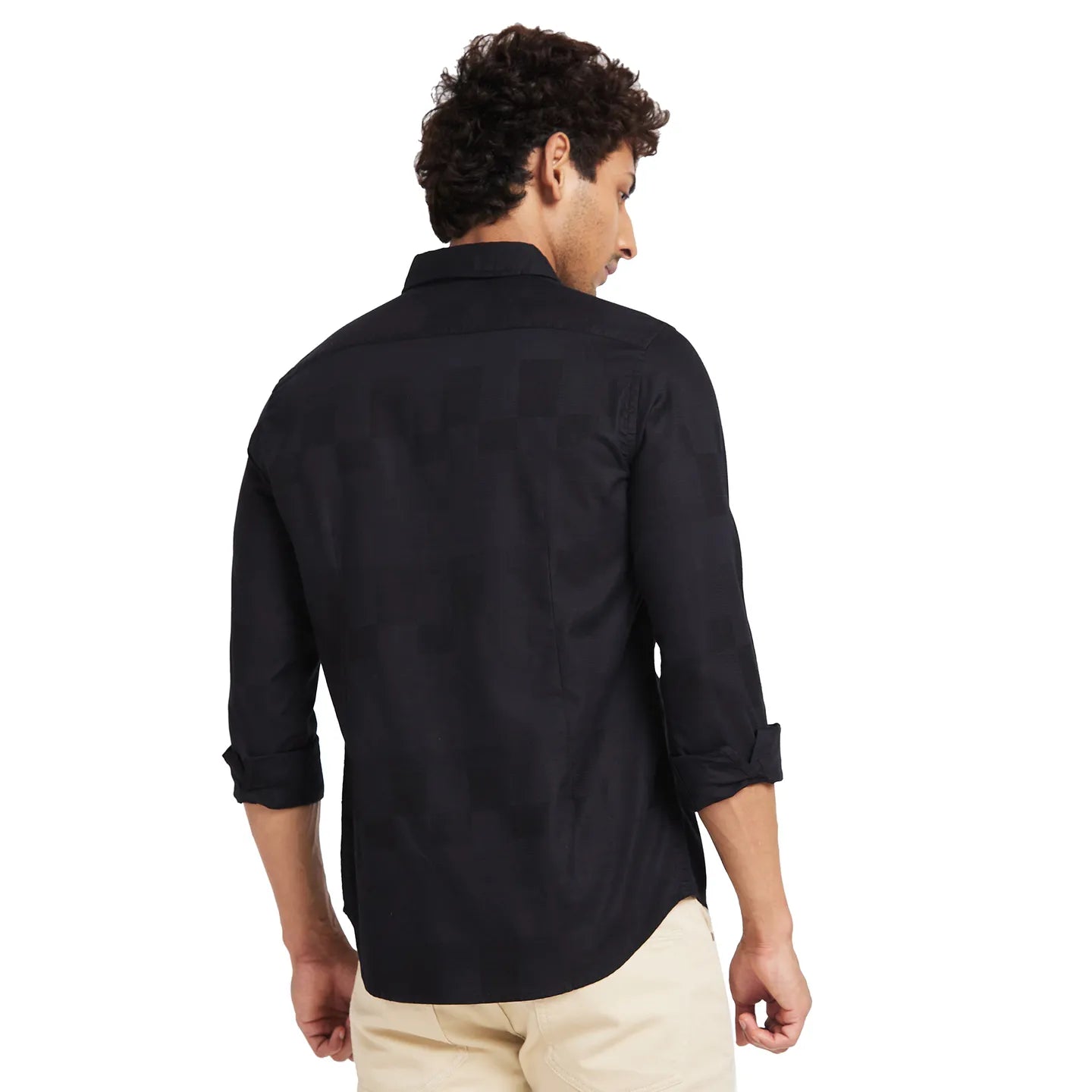 Black Slim Fit Regular Collar Mens' Shirt by Being Human Clothing