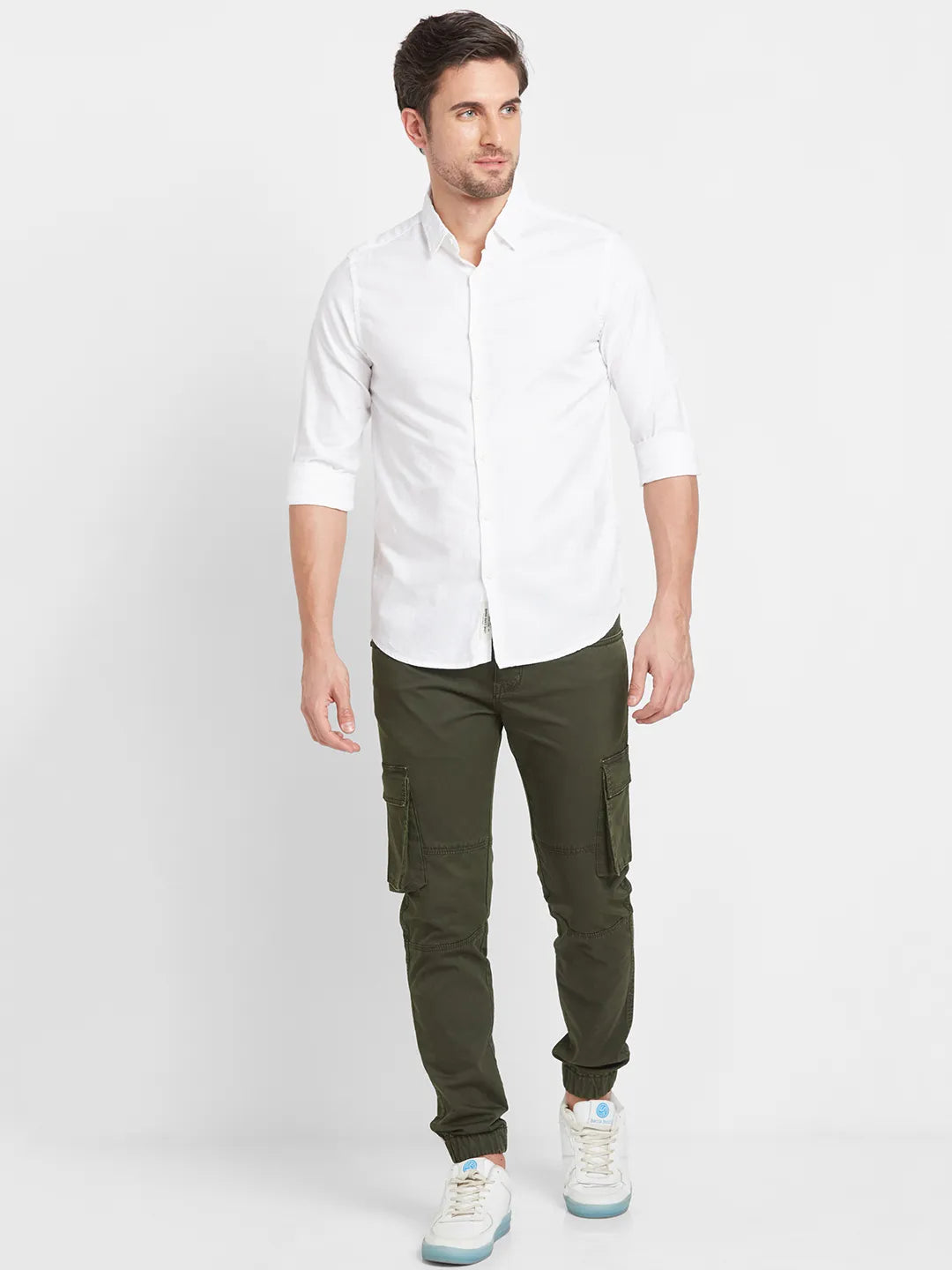 White Slim Straight Fit Regular Collar Long Sleeves Men's Shirt by Being Human Clothing